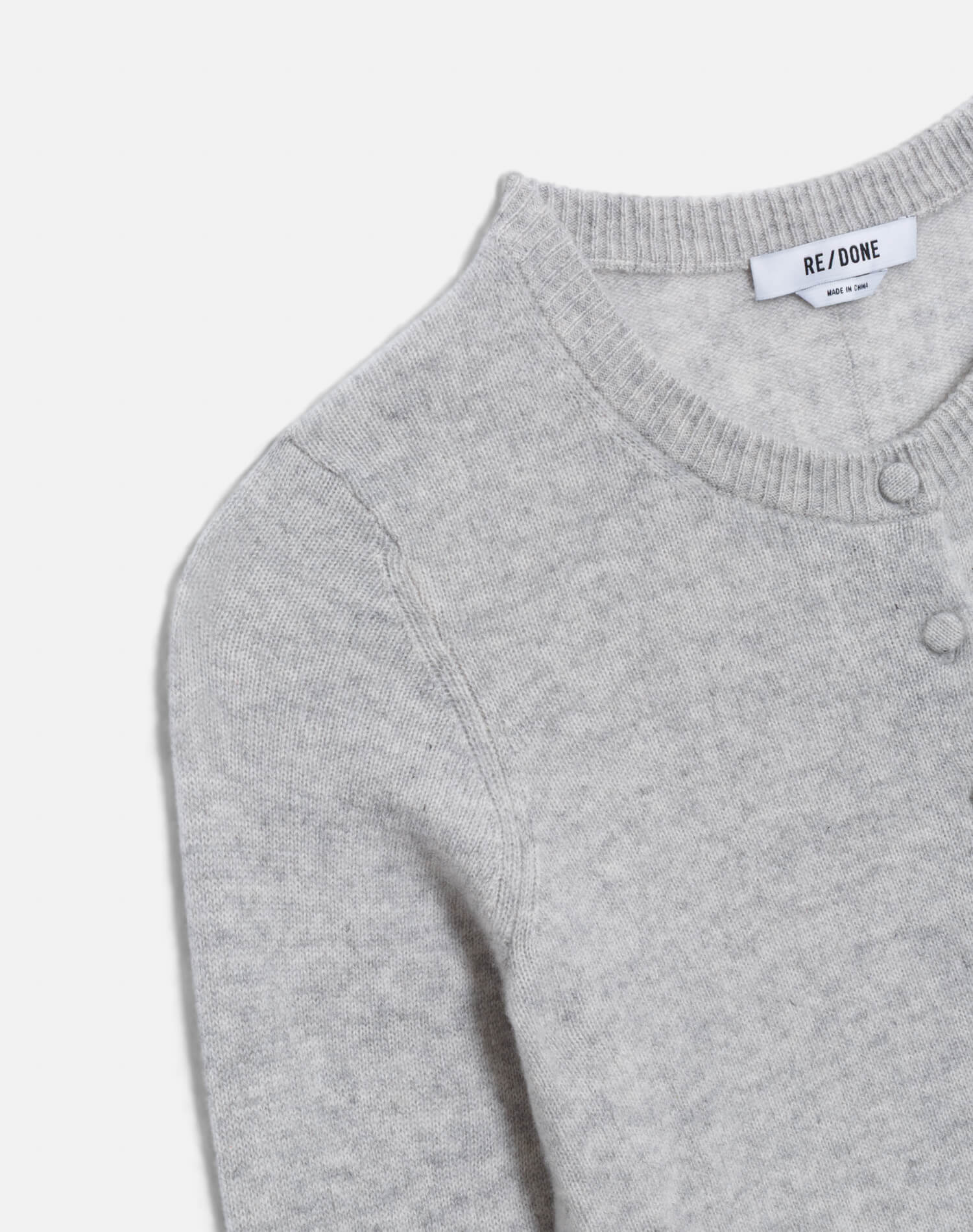Cashmere Crewneck Cardigan - Light Heather Grey