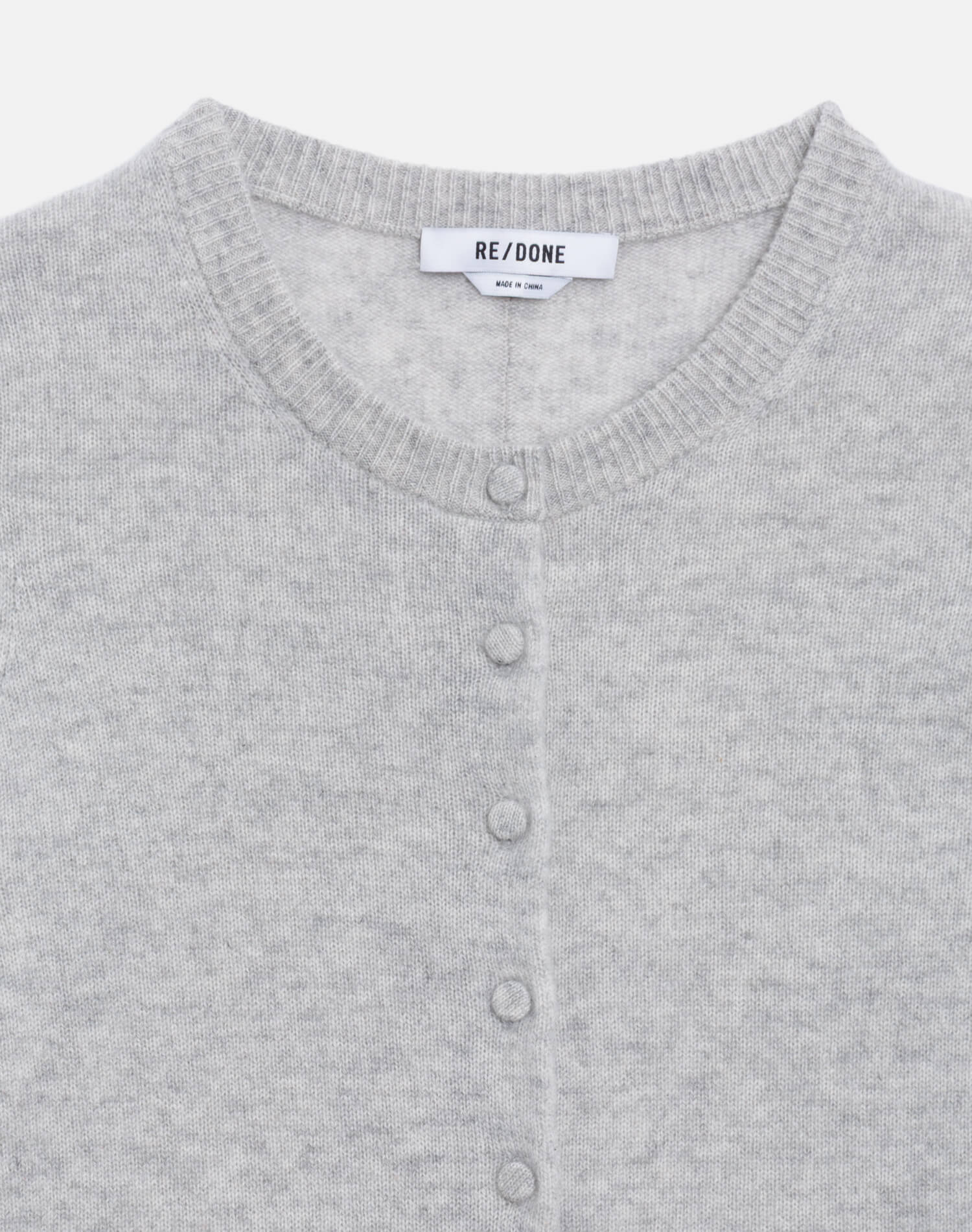 Cashmere Crewneck Cardigan - Light Heather Grey