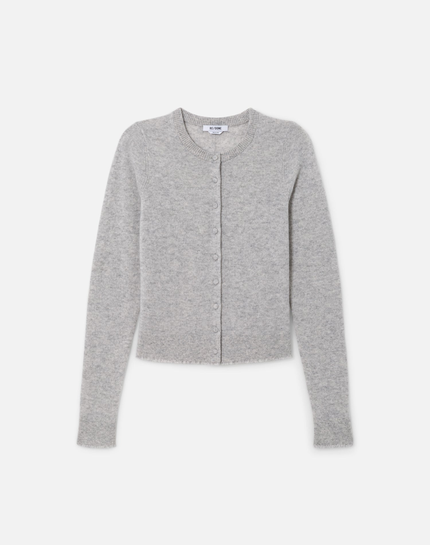 Cashmere Crewneck Cardigan - Light Heather Grey