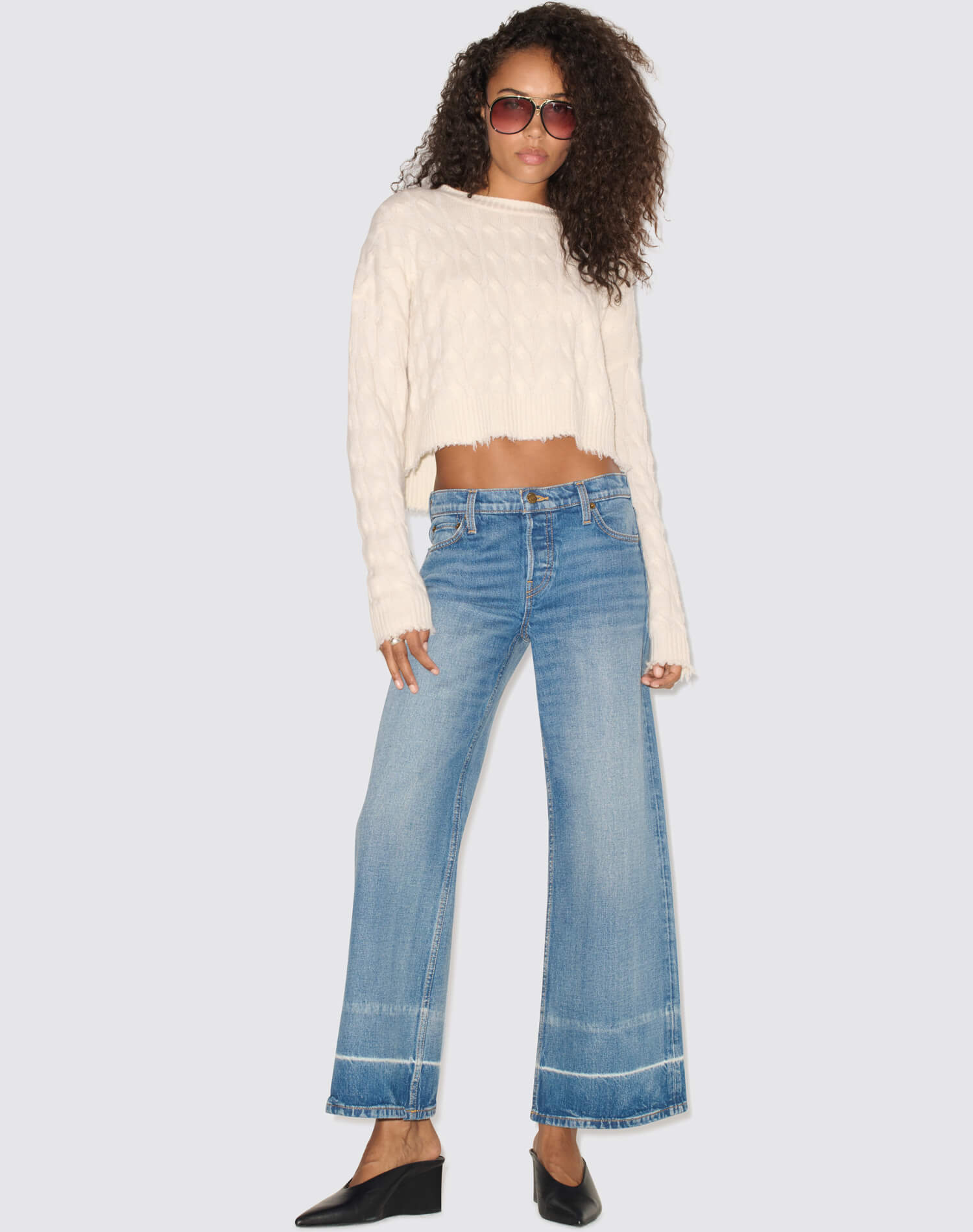 Comfort Stretch Mid Rise Wide Leg Crop - Vinyl Fade