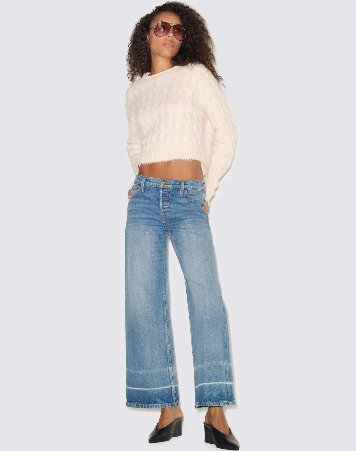 Comfort Stretch Mid Rise Wide Leg Crop - Vinyl Fade
