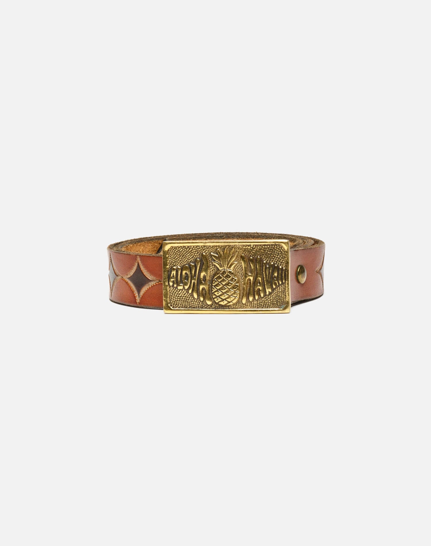 70s Aloha Brass Buckle on Embossed Belt