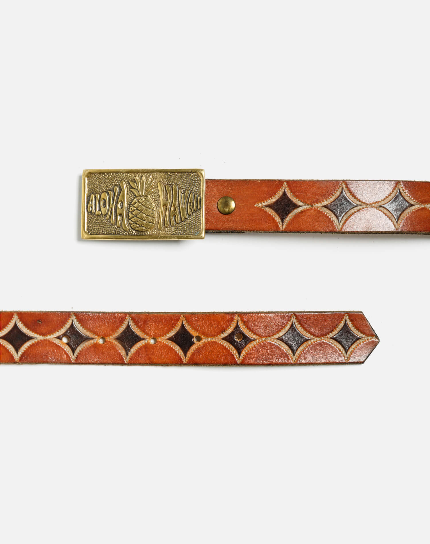 70s Aloha Brass Buckle on Embossed Belt