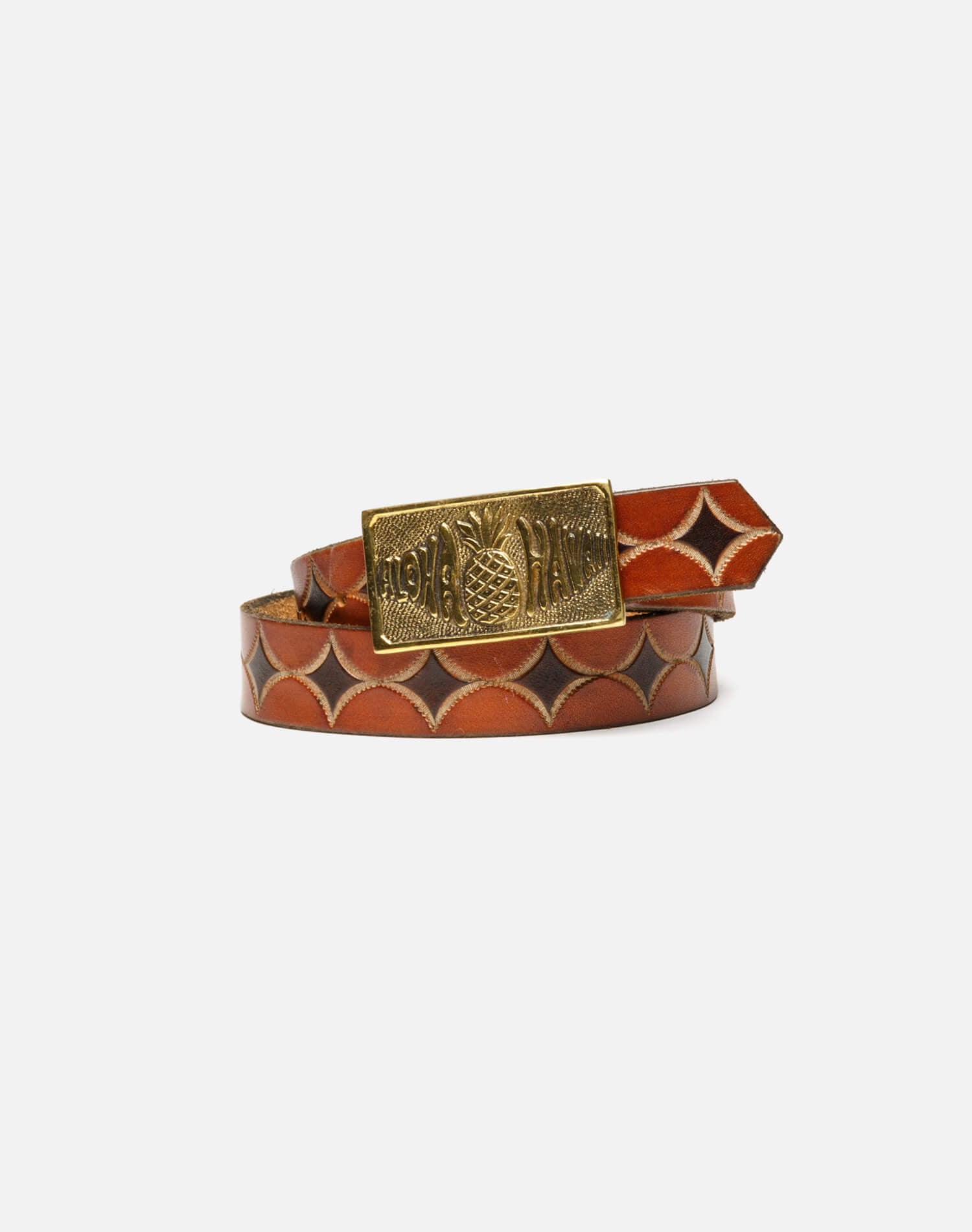 70s Aloha Brass Buckle on Embossed Belt