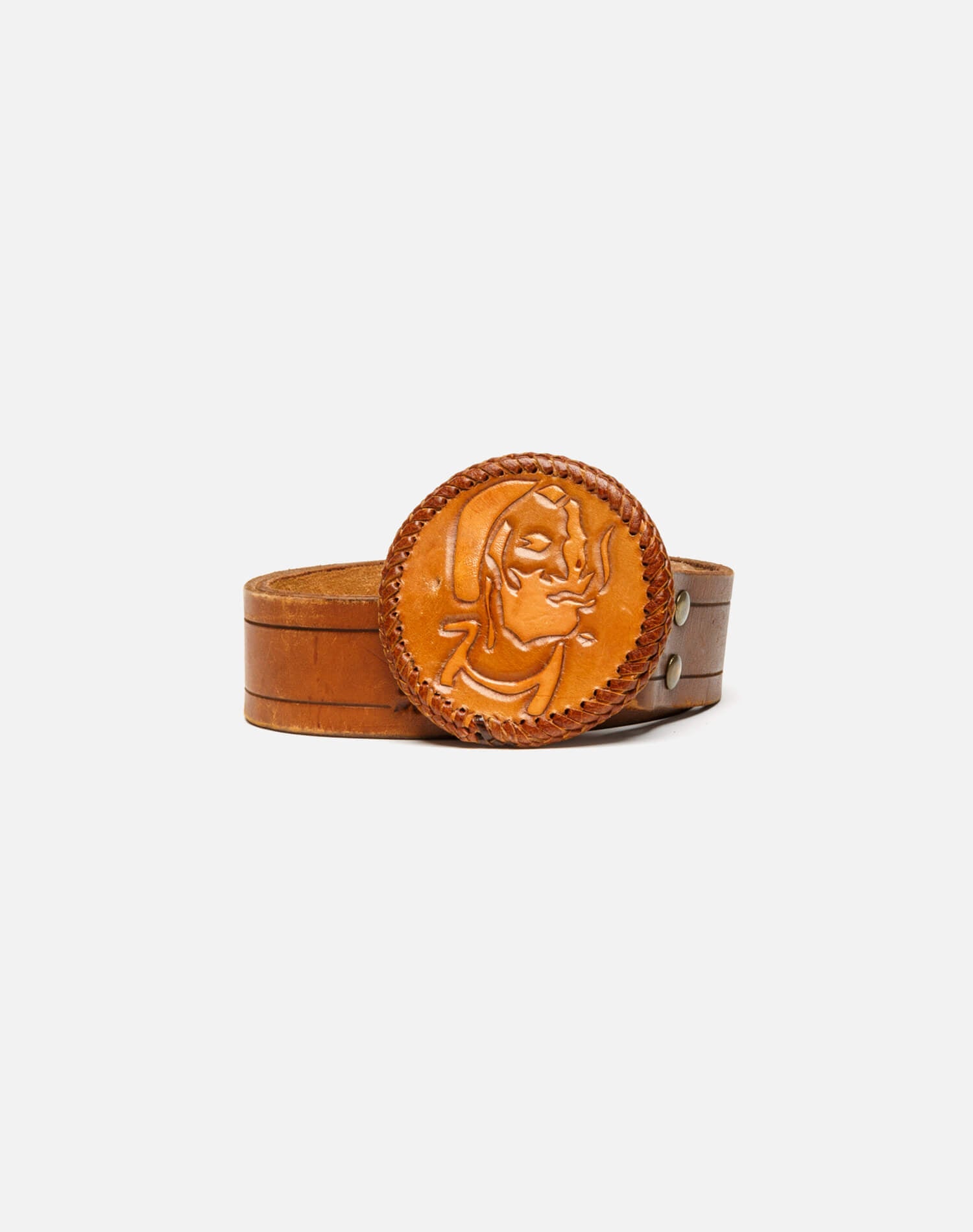 70s Zig Zag Leather Buckle on Embossed Belt