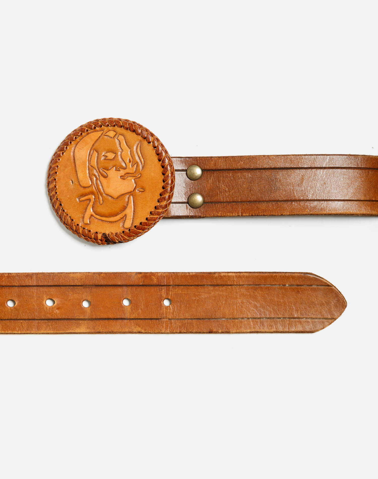 70s Zig Zag Leather Buckle on Embossed Belt