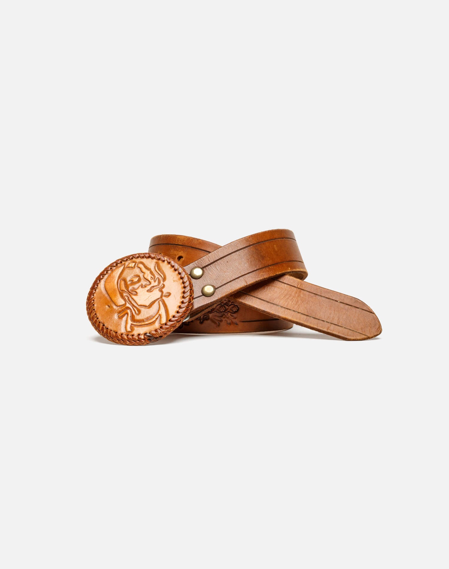 70s Zig Zag Leather Buckle on Embossed Belt