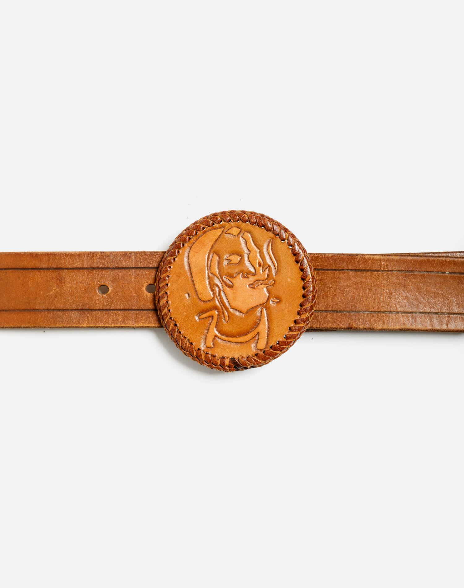 70s Zig Zag Leather Buckle on Embossed Belt