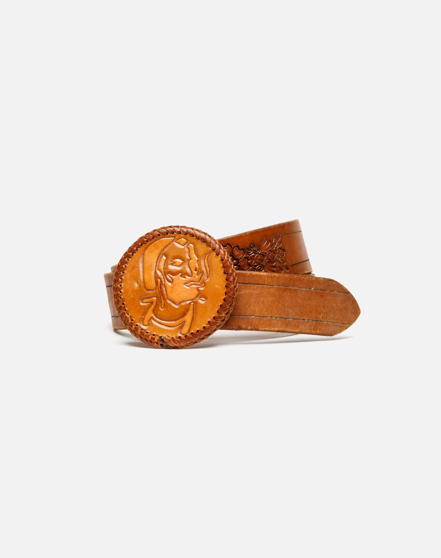 70s Zig Zag Leather Buckle on Embossed Belt