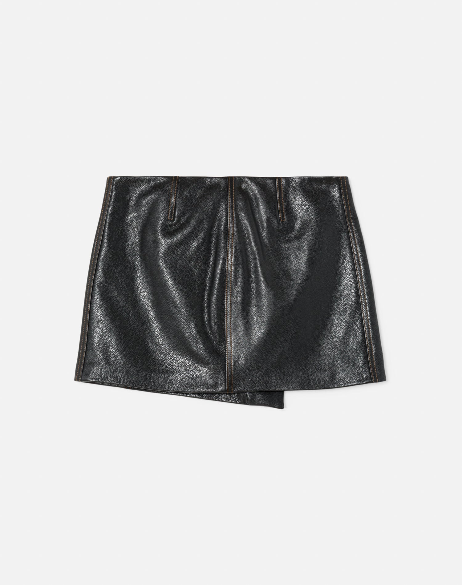 Leather Wrap Mini Skirt - Black Leather