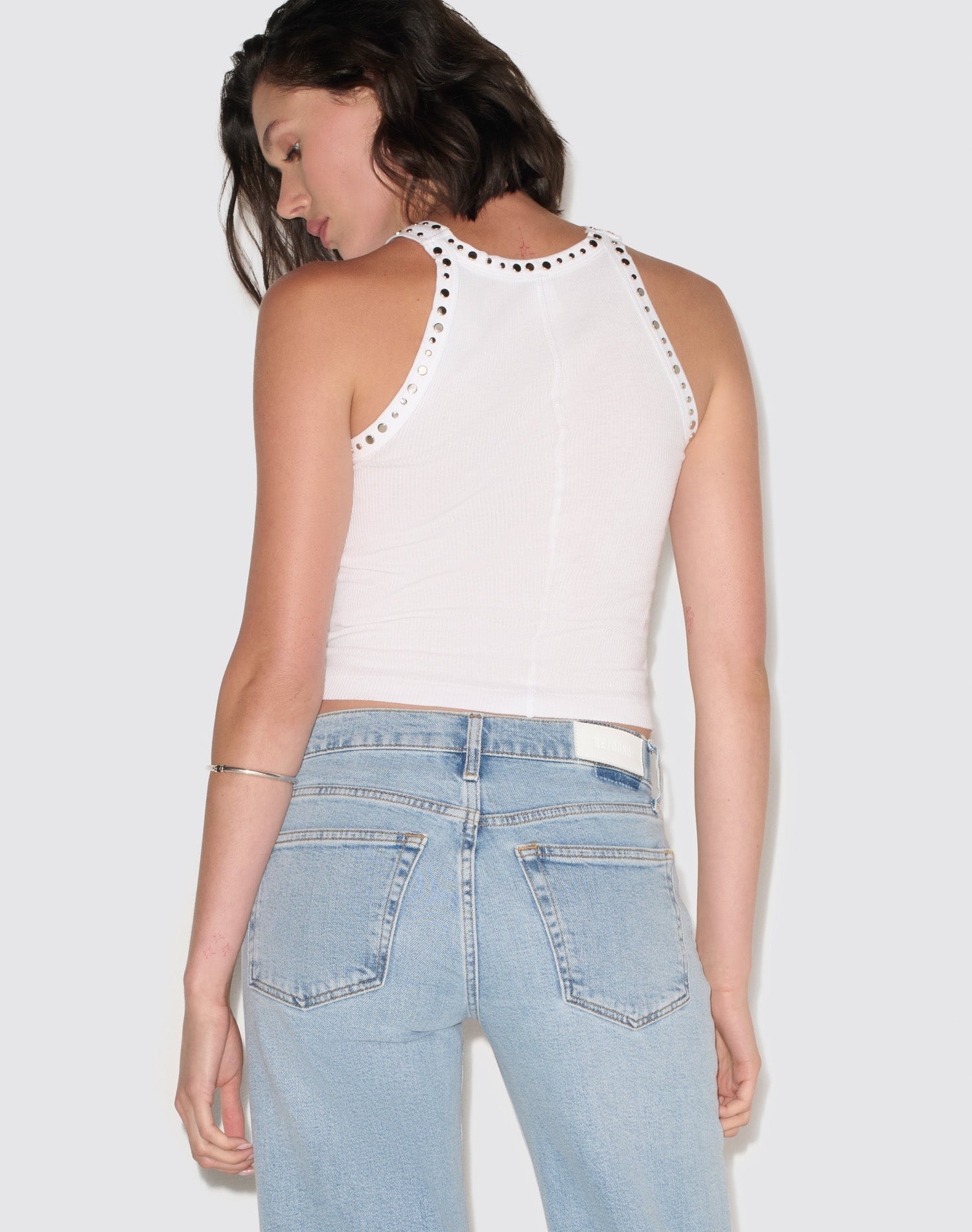 Multi Stud Ribbed Tank - Optic White