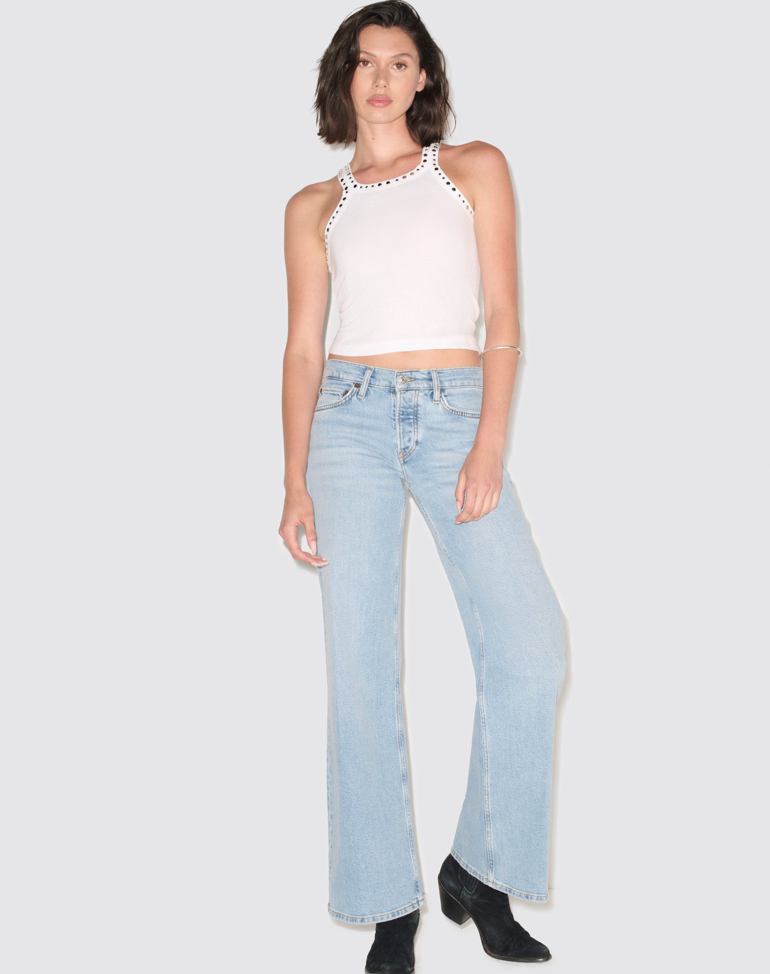 Multi Stud Ribbed Tank - Optic White