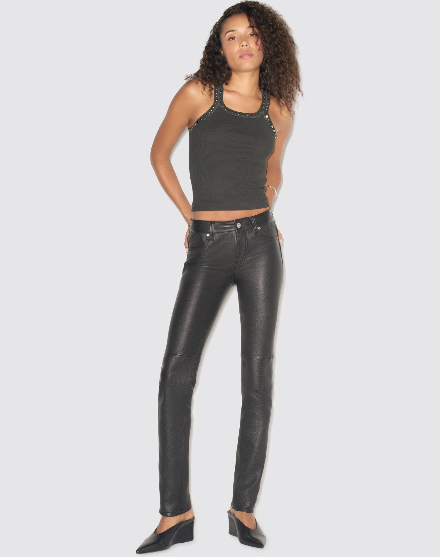 Multi Stud Ribbed Tank - Washed Black