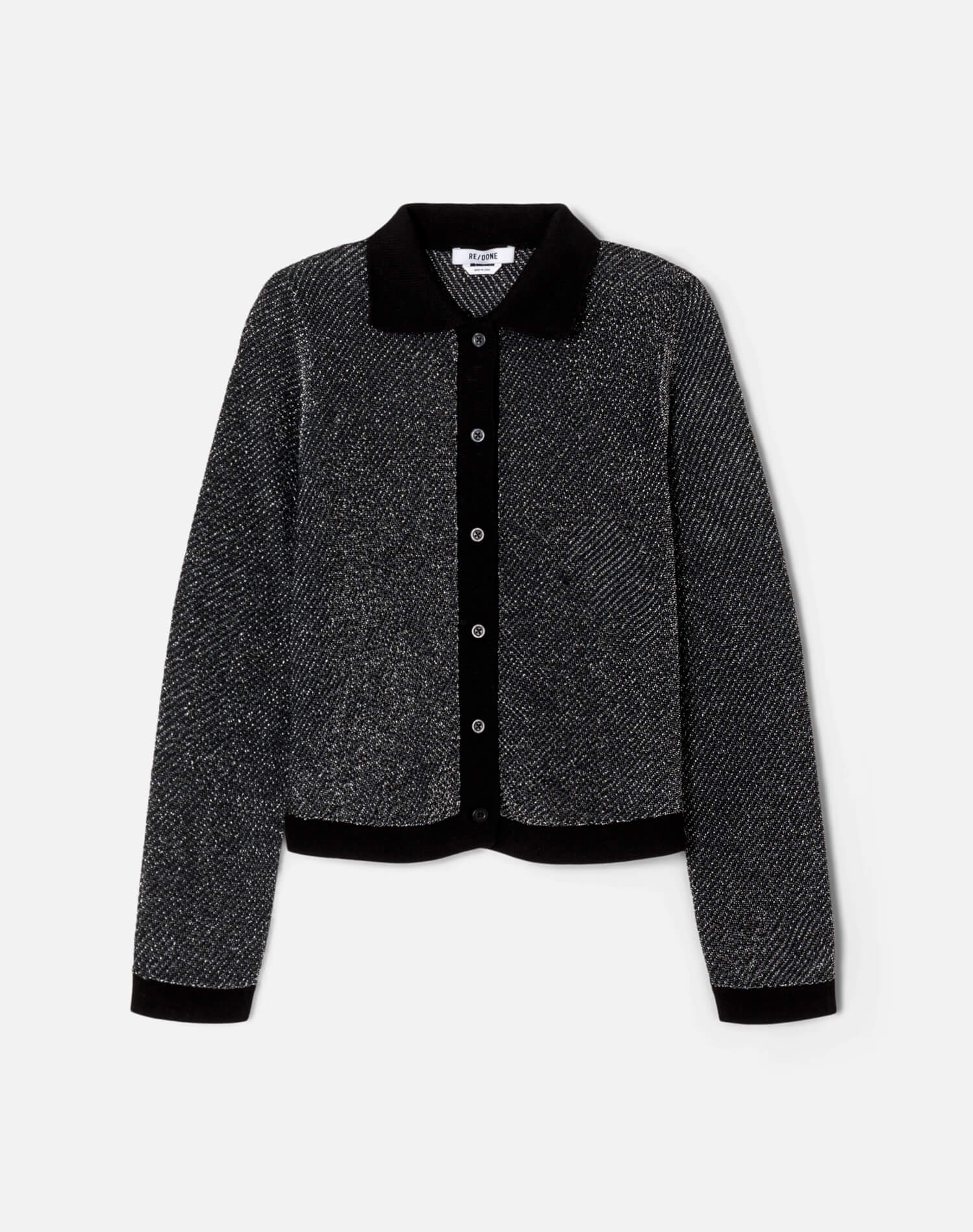 Lurex Polo Cardigan - Black/Silver Lurex