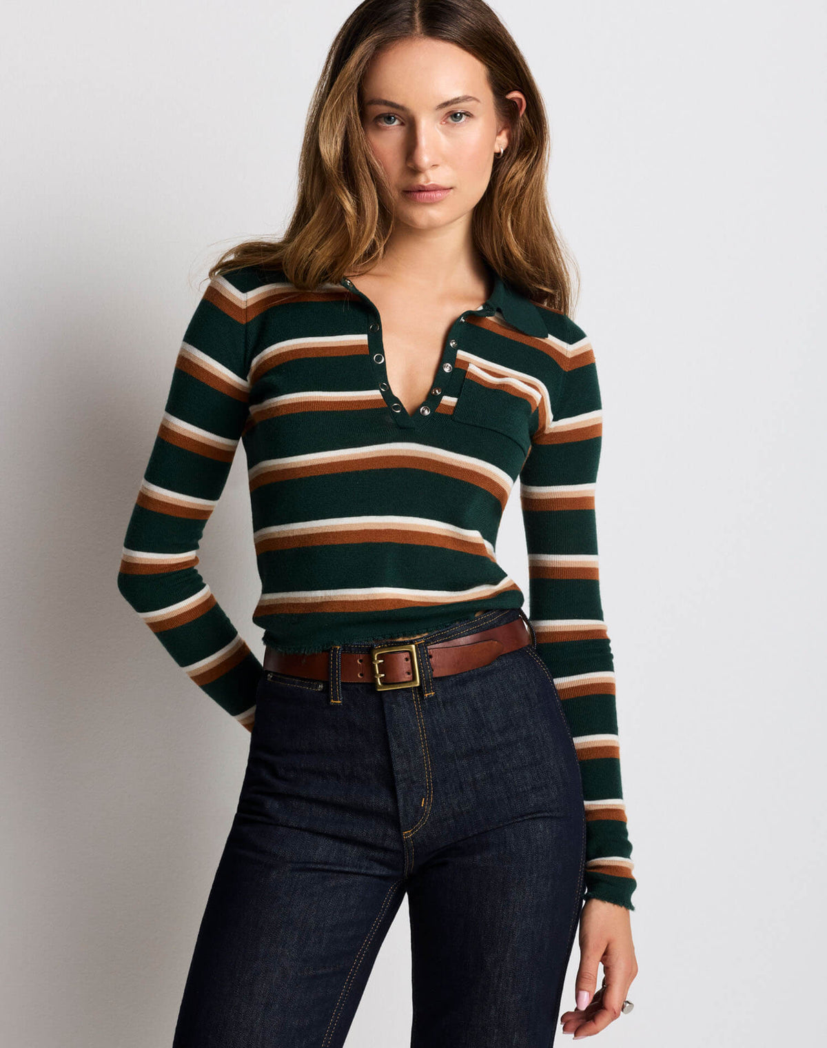 Erin Striped Pullover - Aspen/Cognac