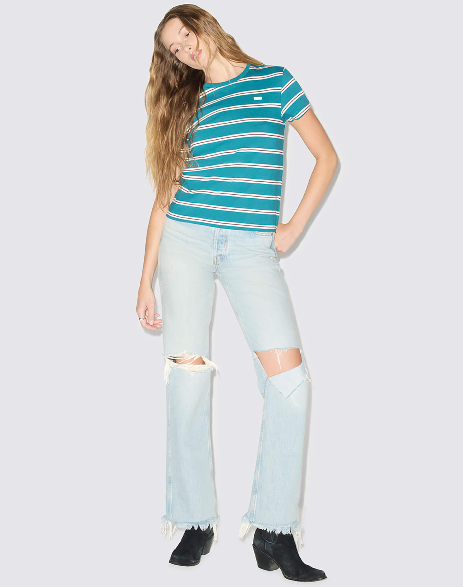 Classic Tee - Teal Stripe