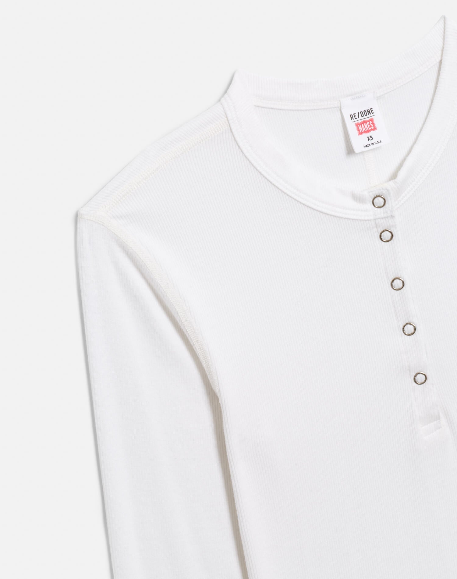 Hanes Long Sleeve Ribbed Henley - Off White