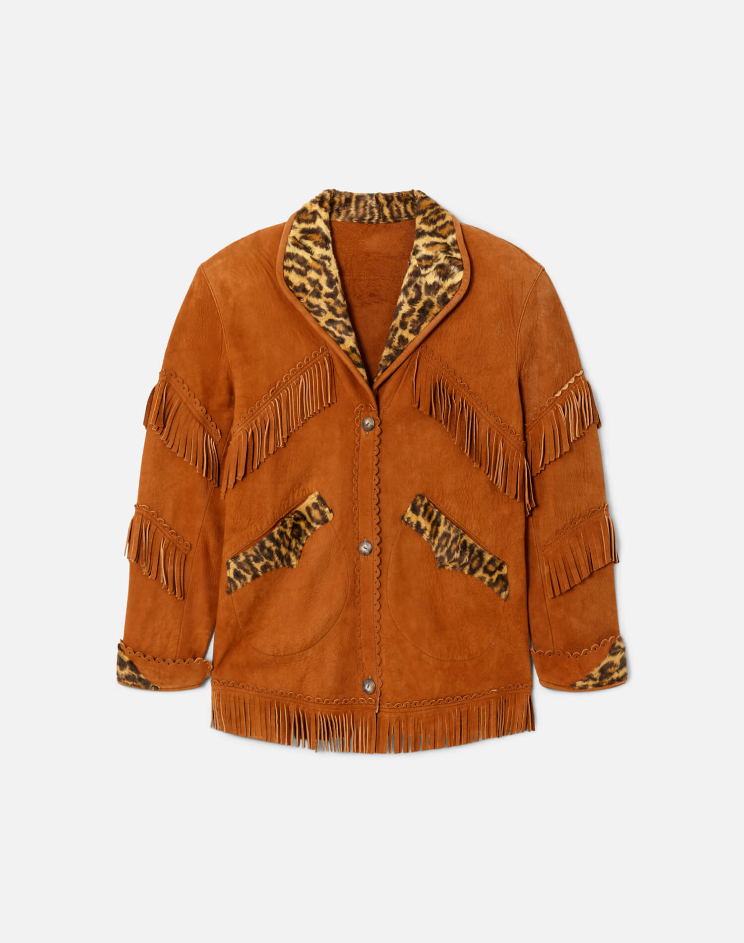 60s Fringe Suede Leopard Jacket