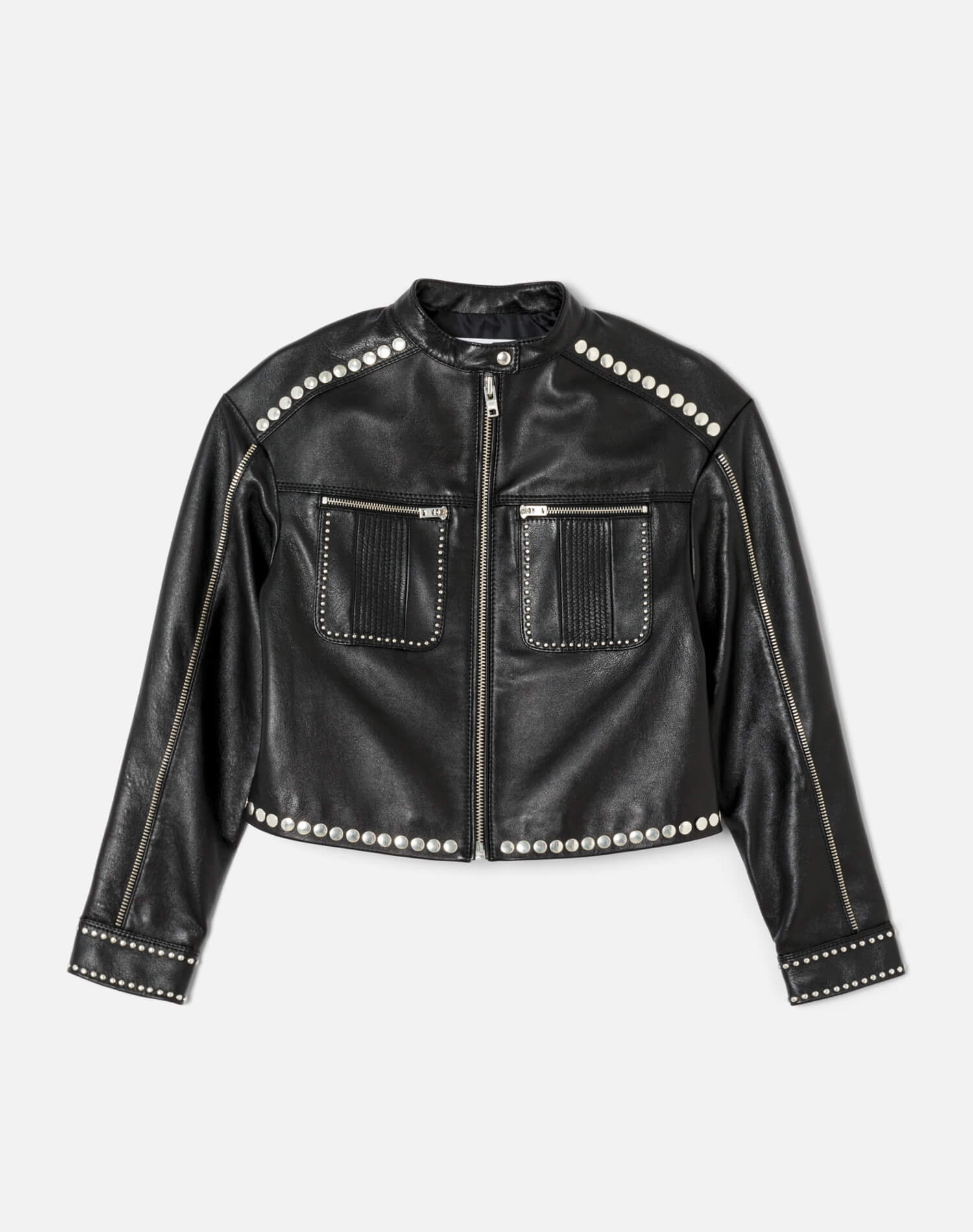 Leather Studded Biker Jacket - Black
