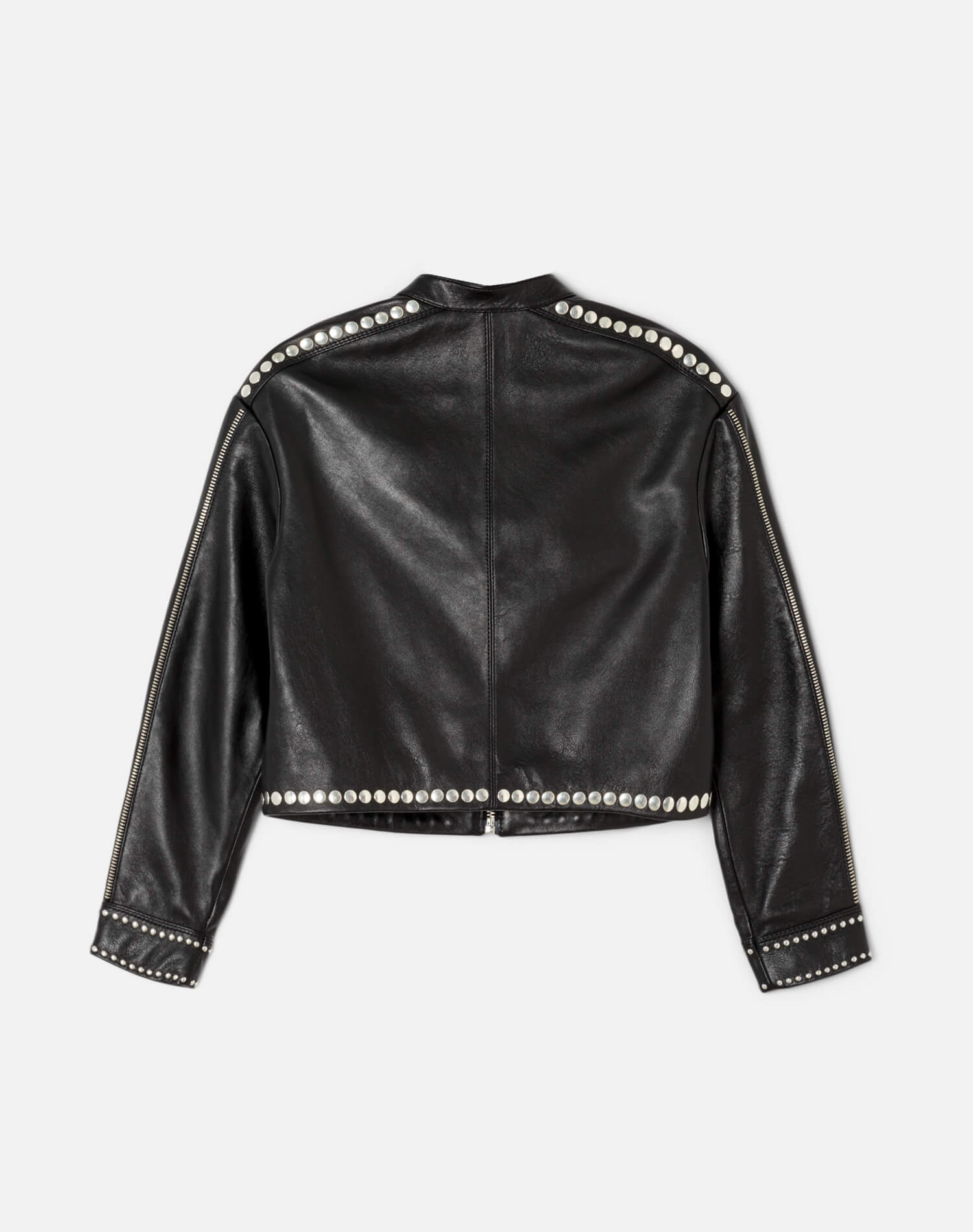 Leather Studded Biker Jacket - Black