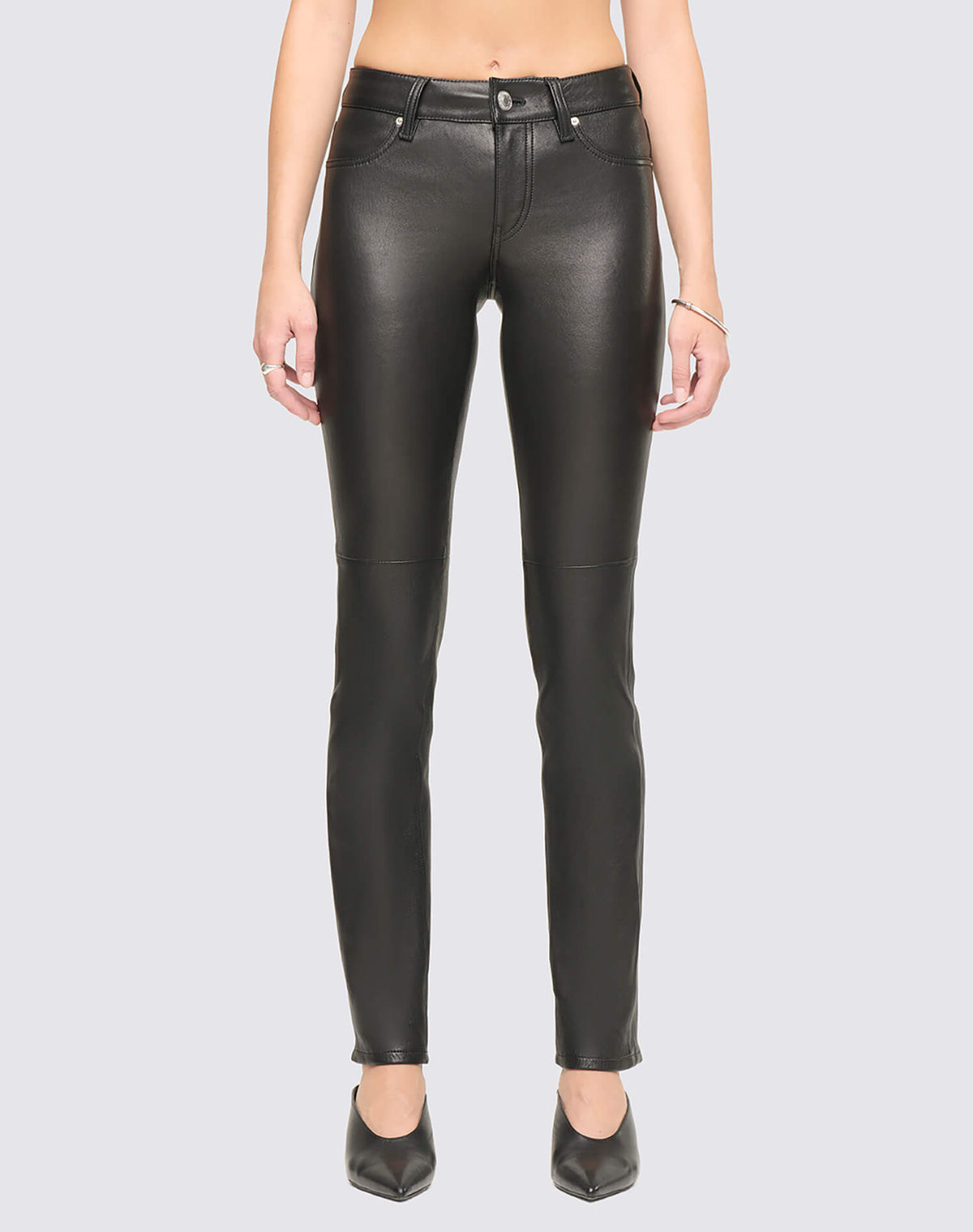 Slim Cig Stretch Leather Pant - Black