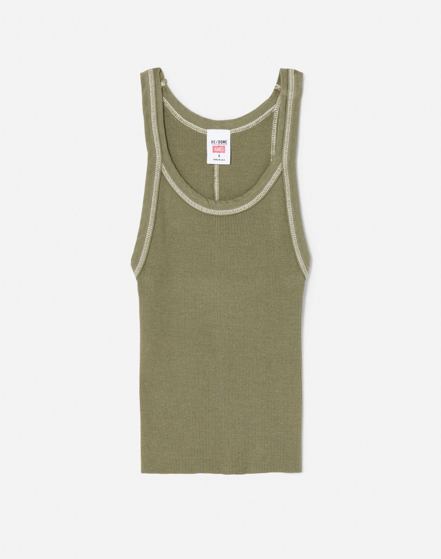 Hanes Cropped Ribbed Tank - Bayleaf with Ivory Stitches