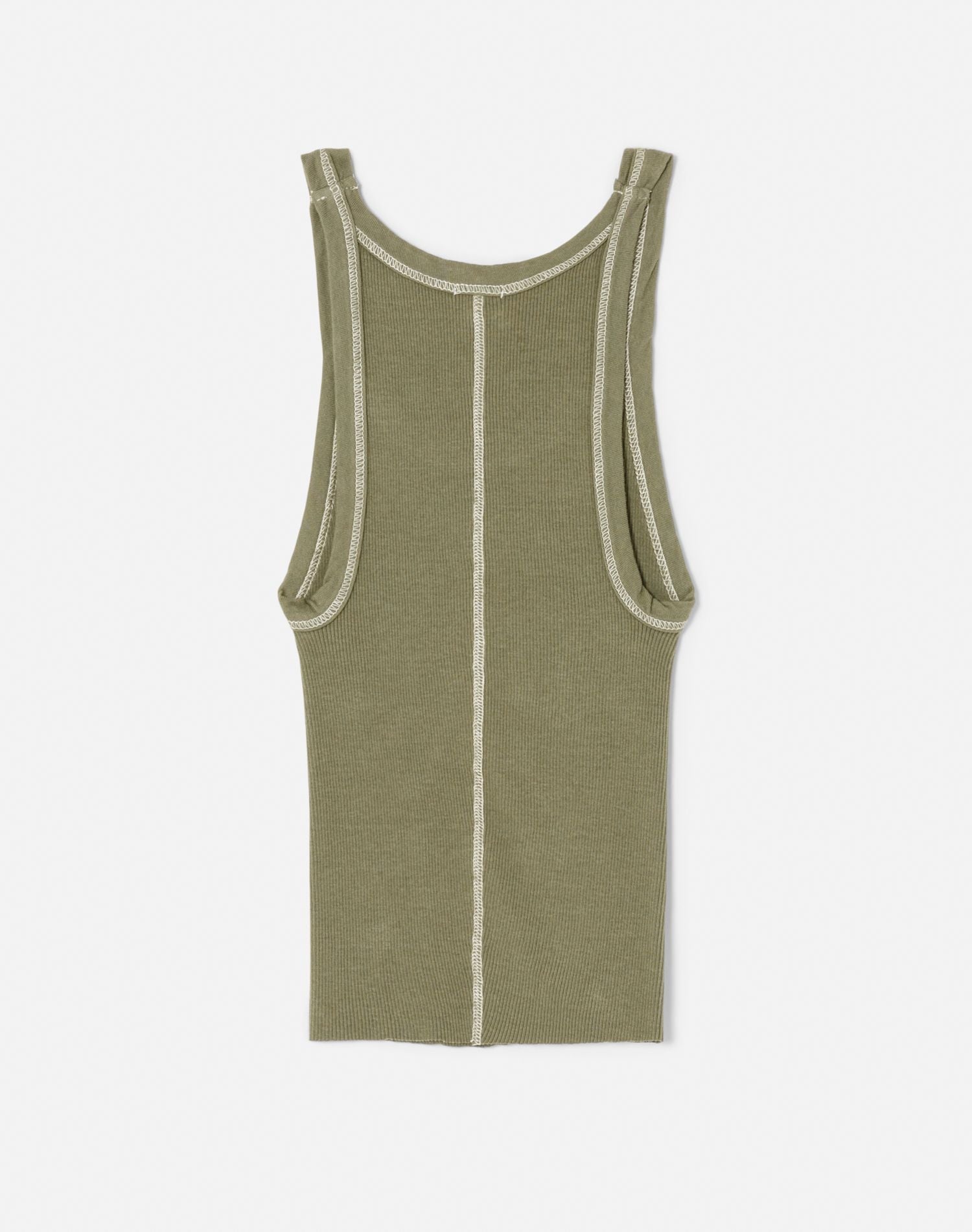 Hanes Cropped Ribbed Tank - Bayleaf with Ivory Stitches