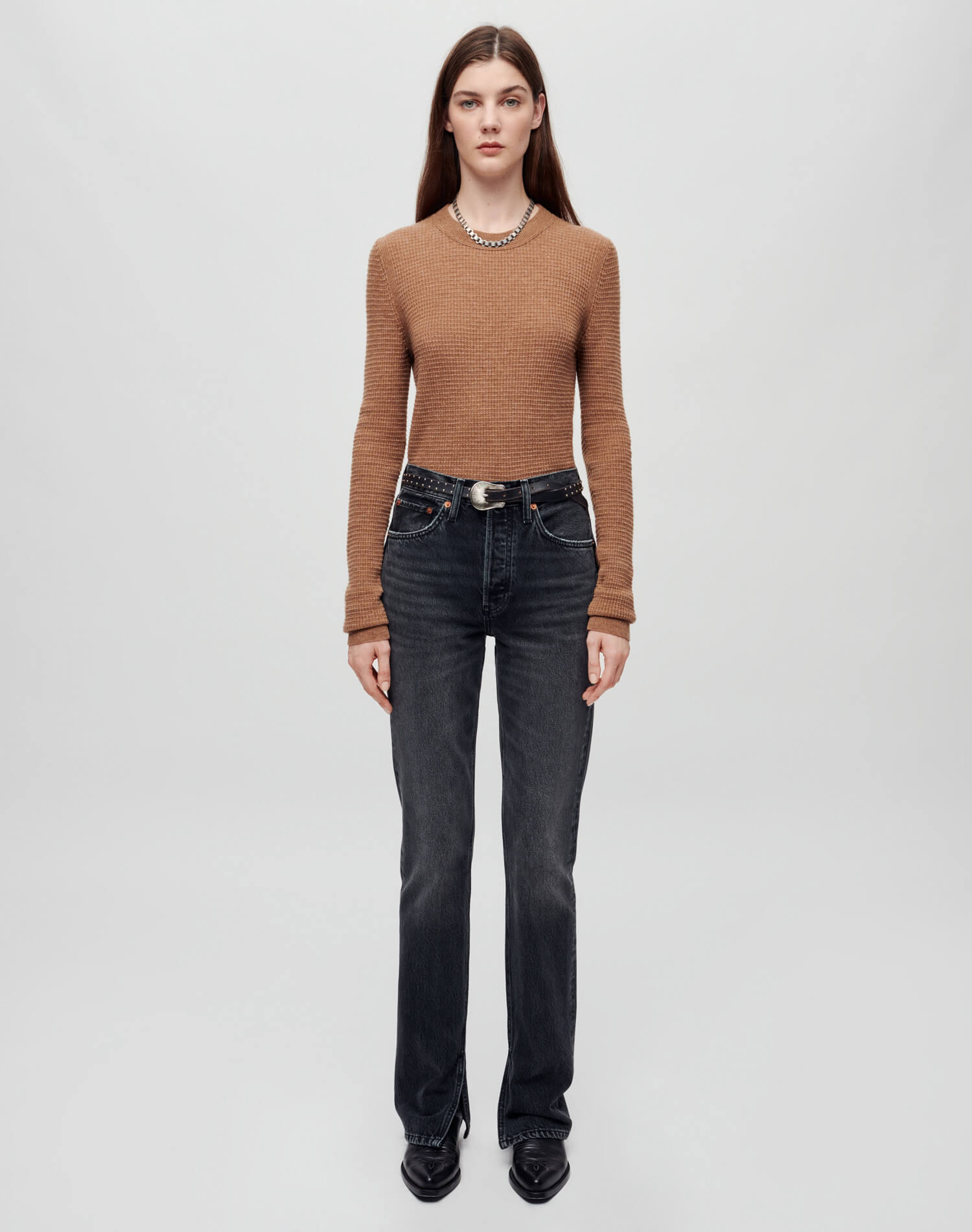 Waffle Slim Pullover - Chestnut
