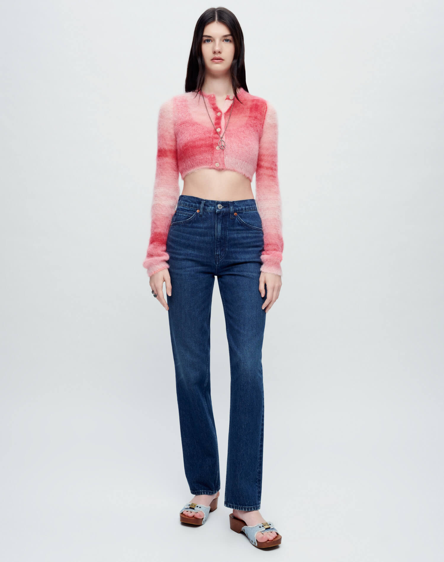 Cropped Crewneck Cardigan - Red Space Dye