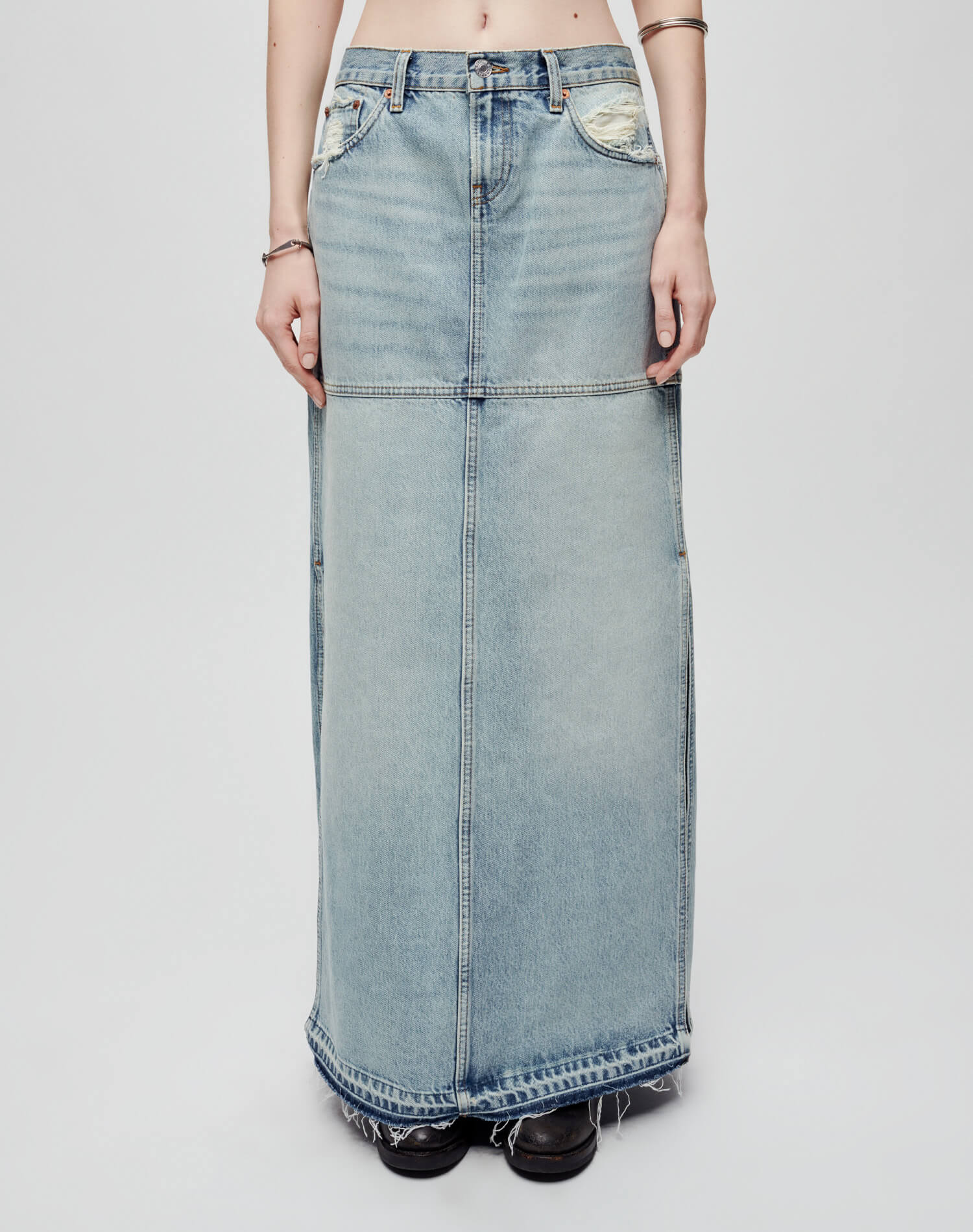 Mid Rise Split Skirt - Ripped Tide