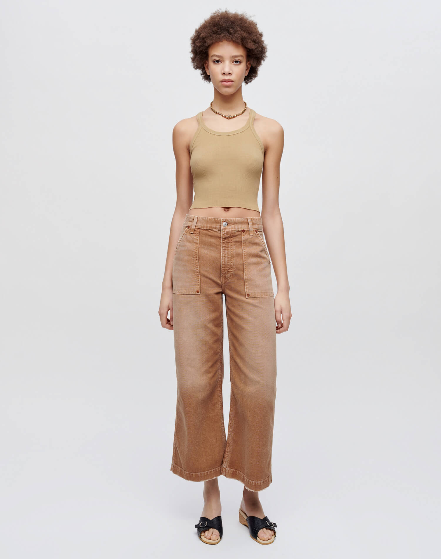 Hanes Cropped Ribbed Tank - Sand