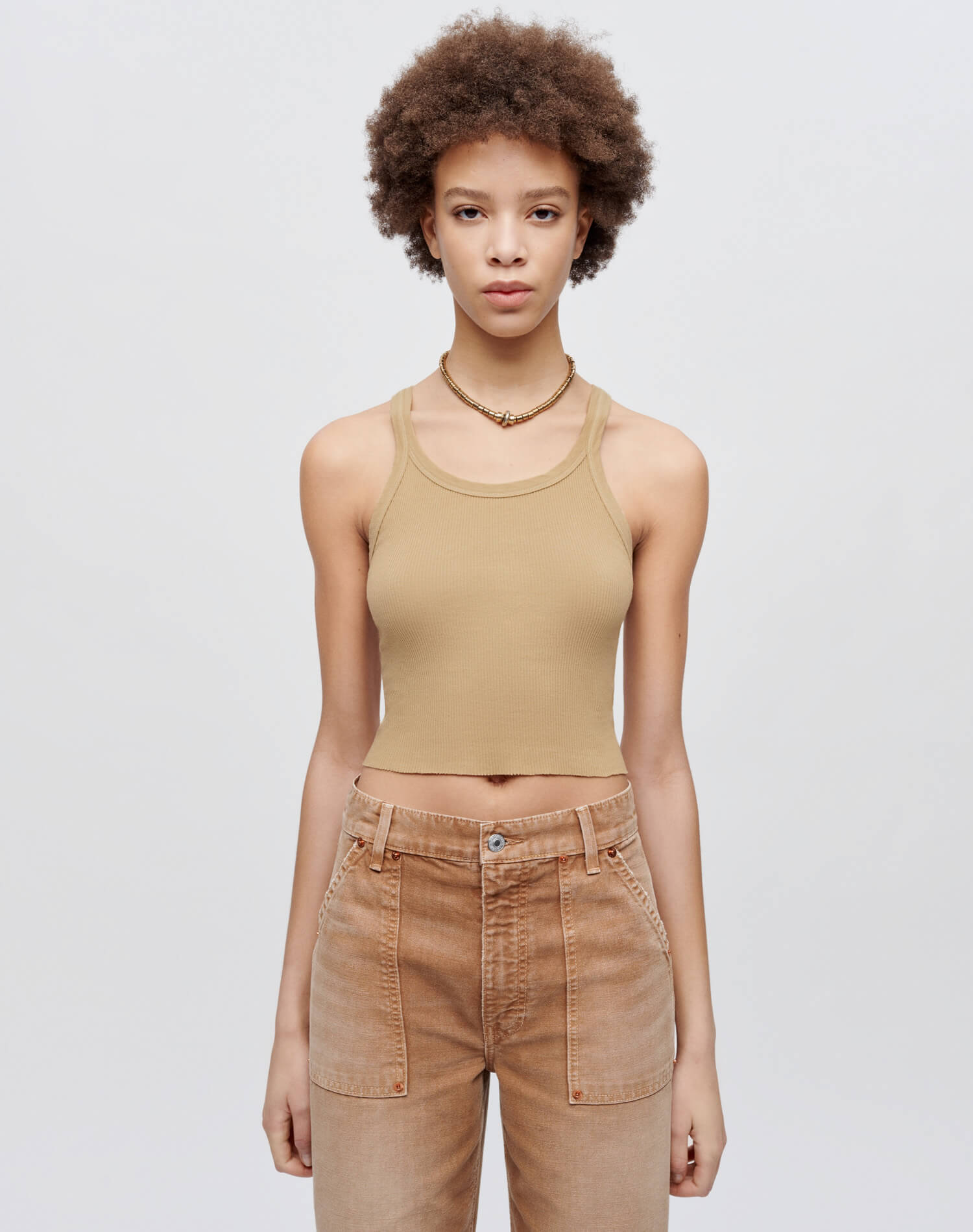 Hanes Cropped Ribbed Tank - Sand