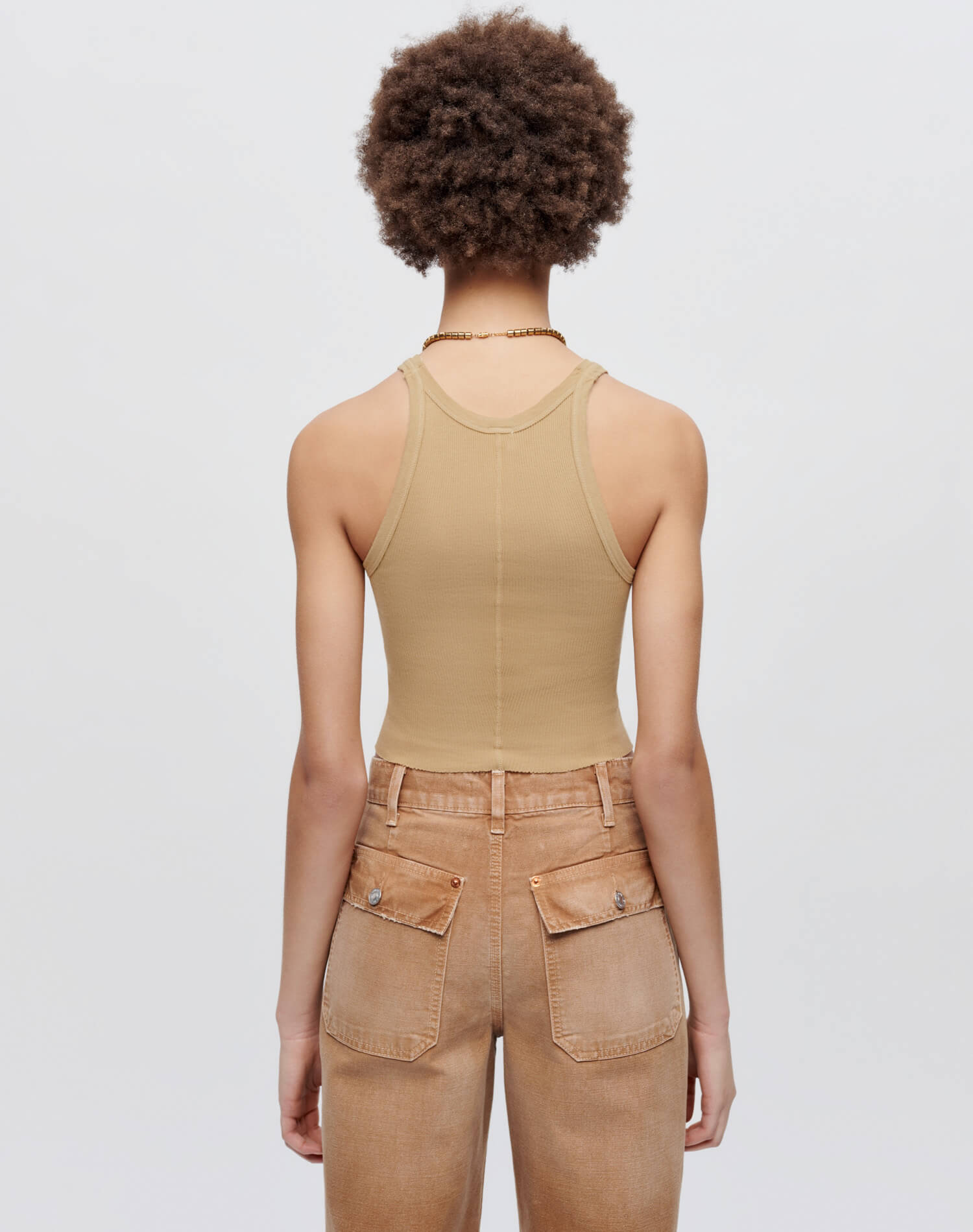 Hanes Cropped Ribbed Tank - Sand