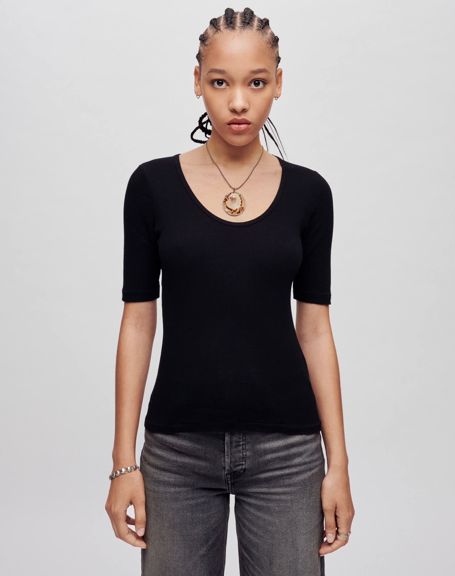 Hanes Ribbed Scoop Neck Tee - Black