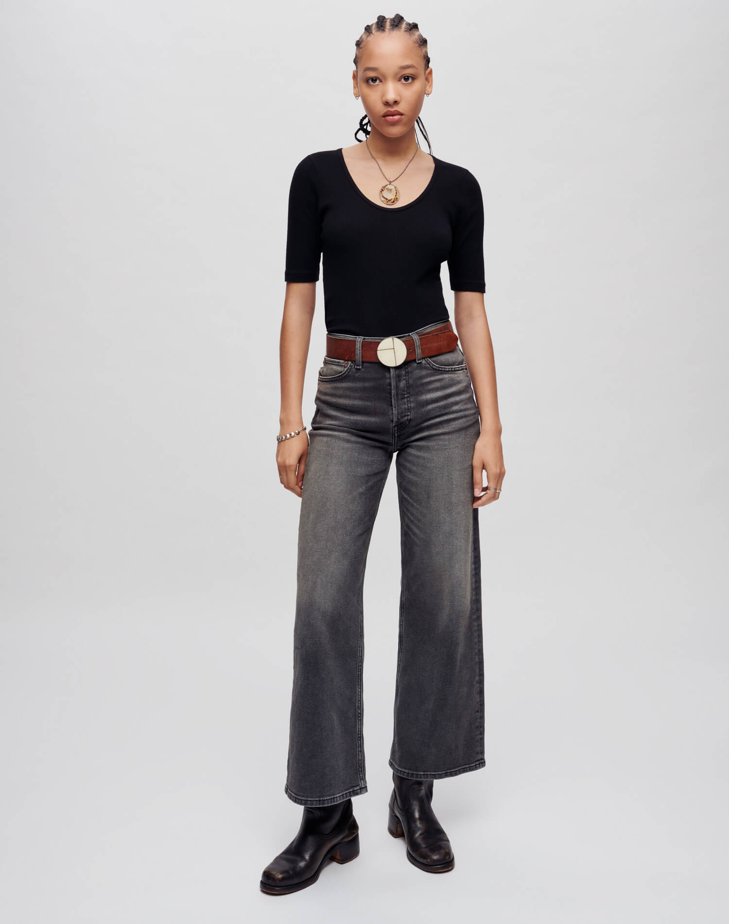 Hanes Ribbed Scoop Neck Tee - Black