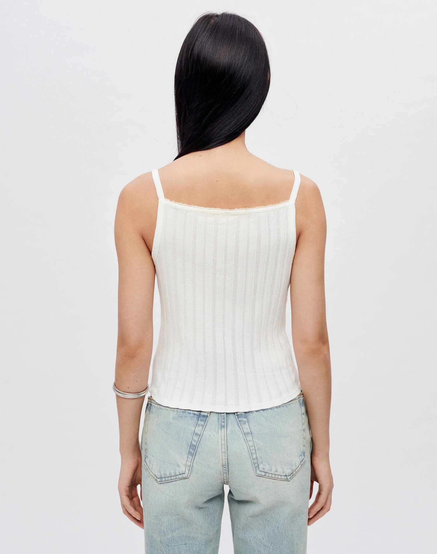 Hanes Pointelle Square Neck Tank - Vintage White