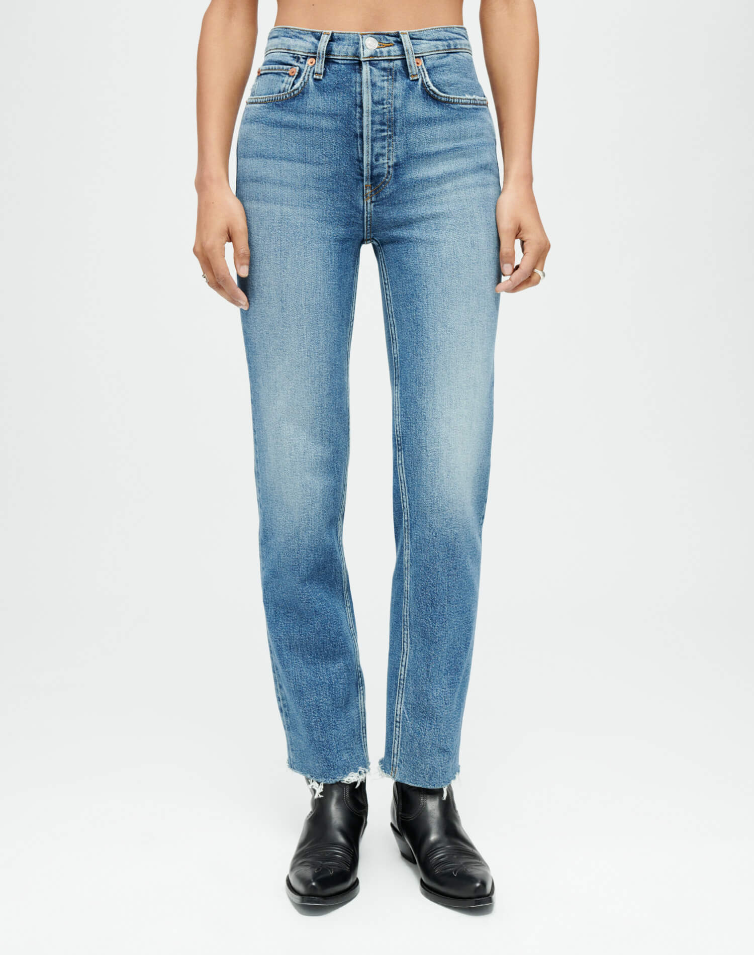 RE/DONE Jeans Comfort Stretch High Rise Stove Pipe in Mid 70s