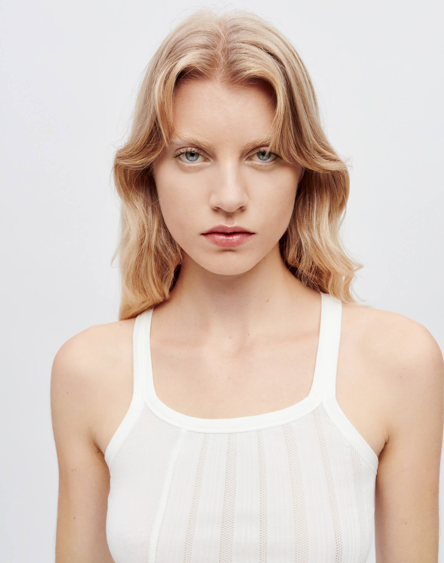 Mixed Media Ribbed Tank - White Multi