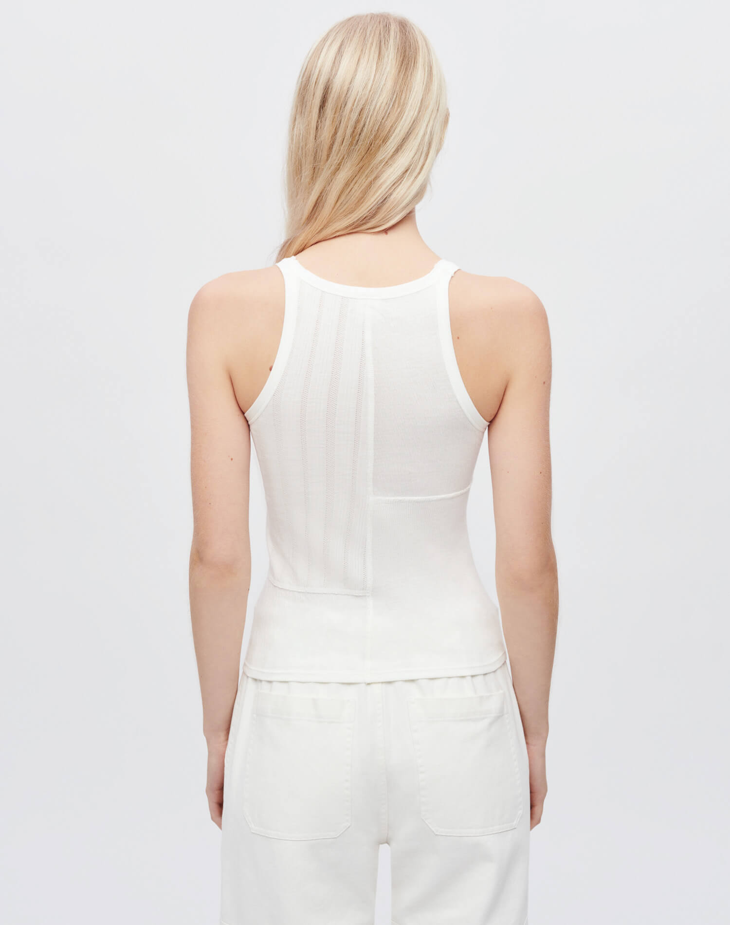 Mixed Media Ribbed Tank - White Multi