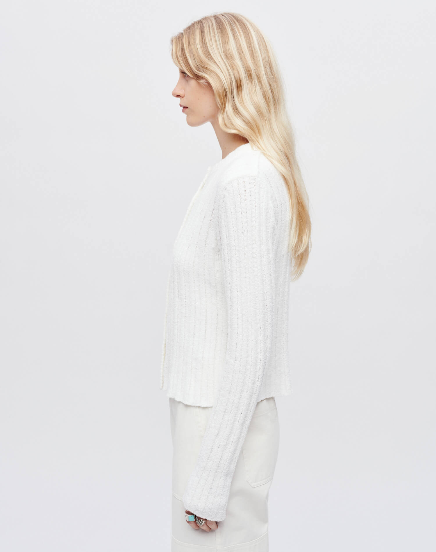Terry Ribbed Cardi - Vintage White