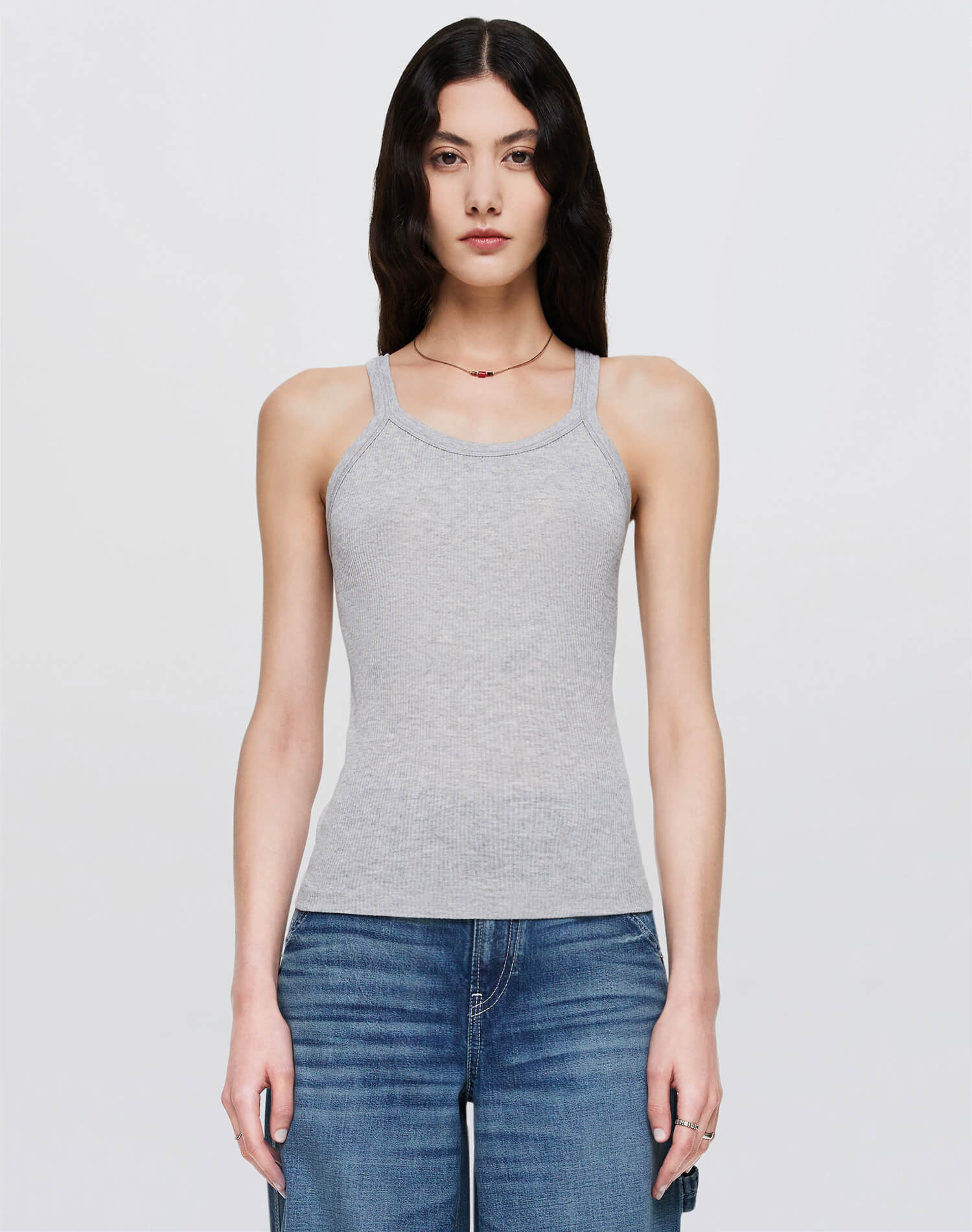 RE/DONE | Hanes Ribbed Tank in Heather Grey