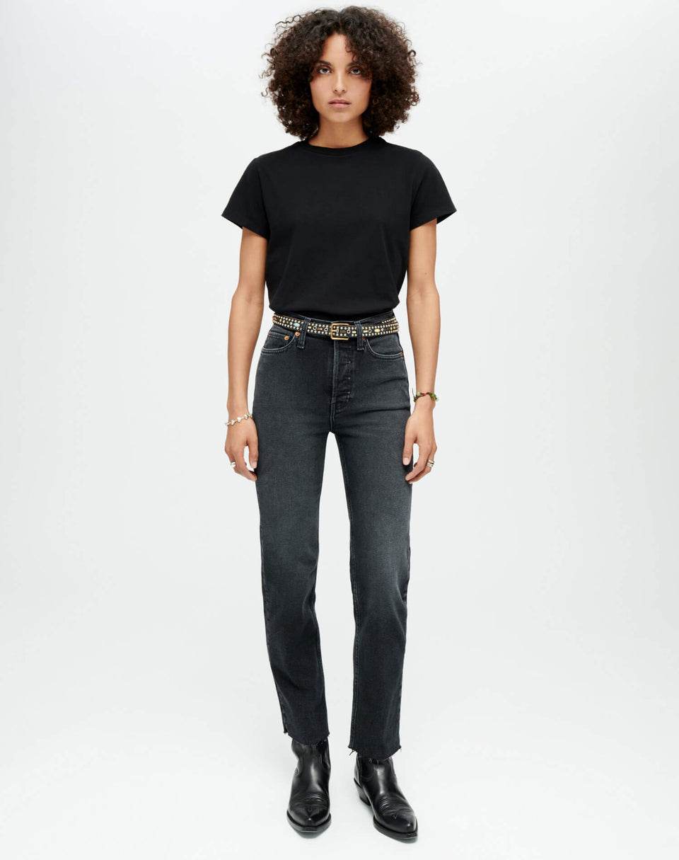 RE/DONE Jeans | Comfort Stretch High Rise Stove Pipe in Washed Noir