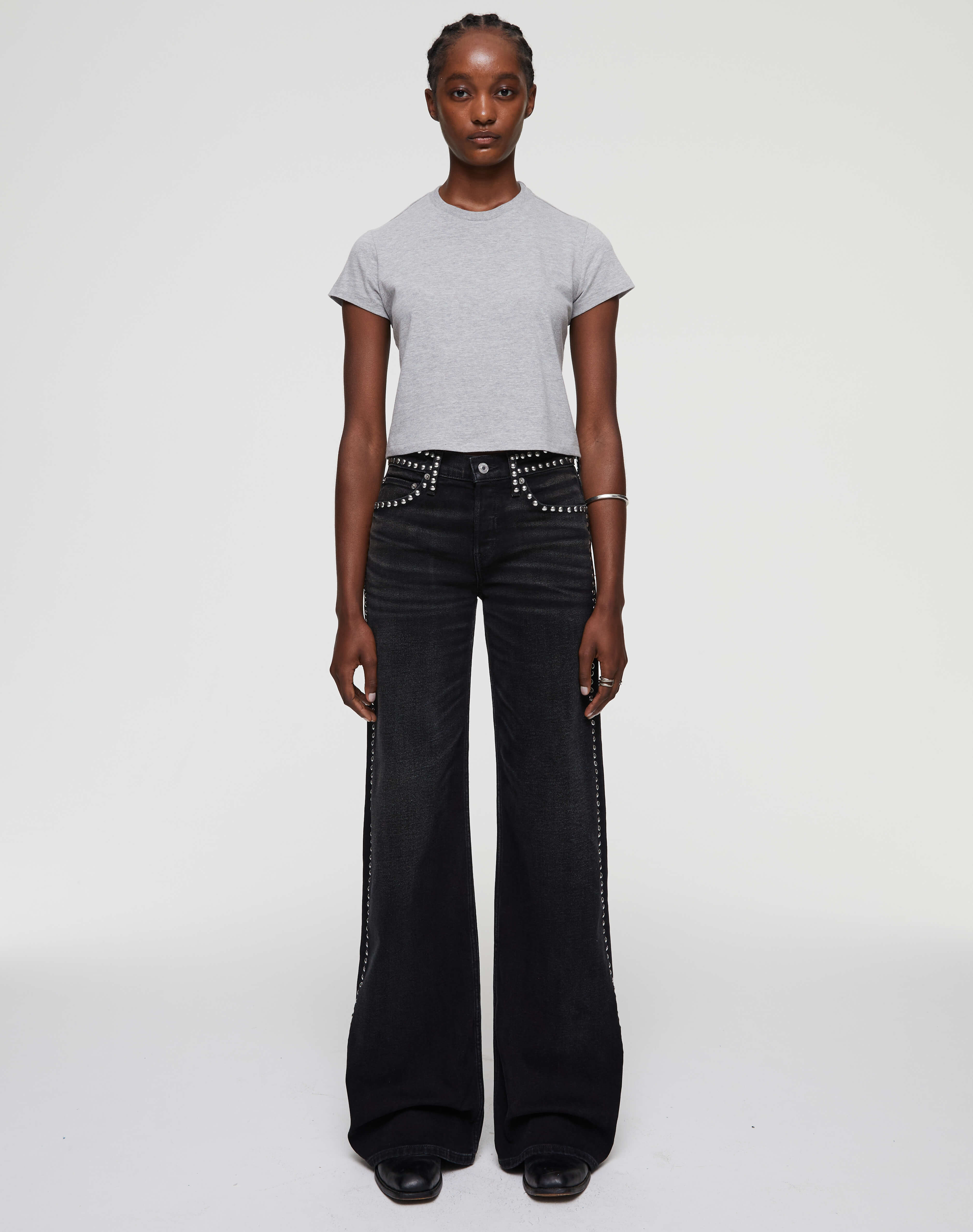 RE/DONE | Studded Mid Rise Wide Leg in Crafted Black Stud