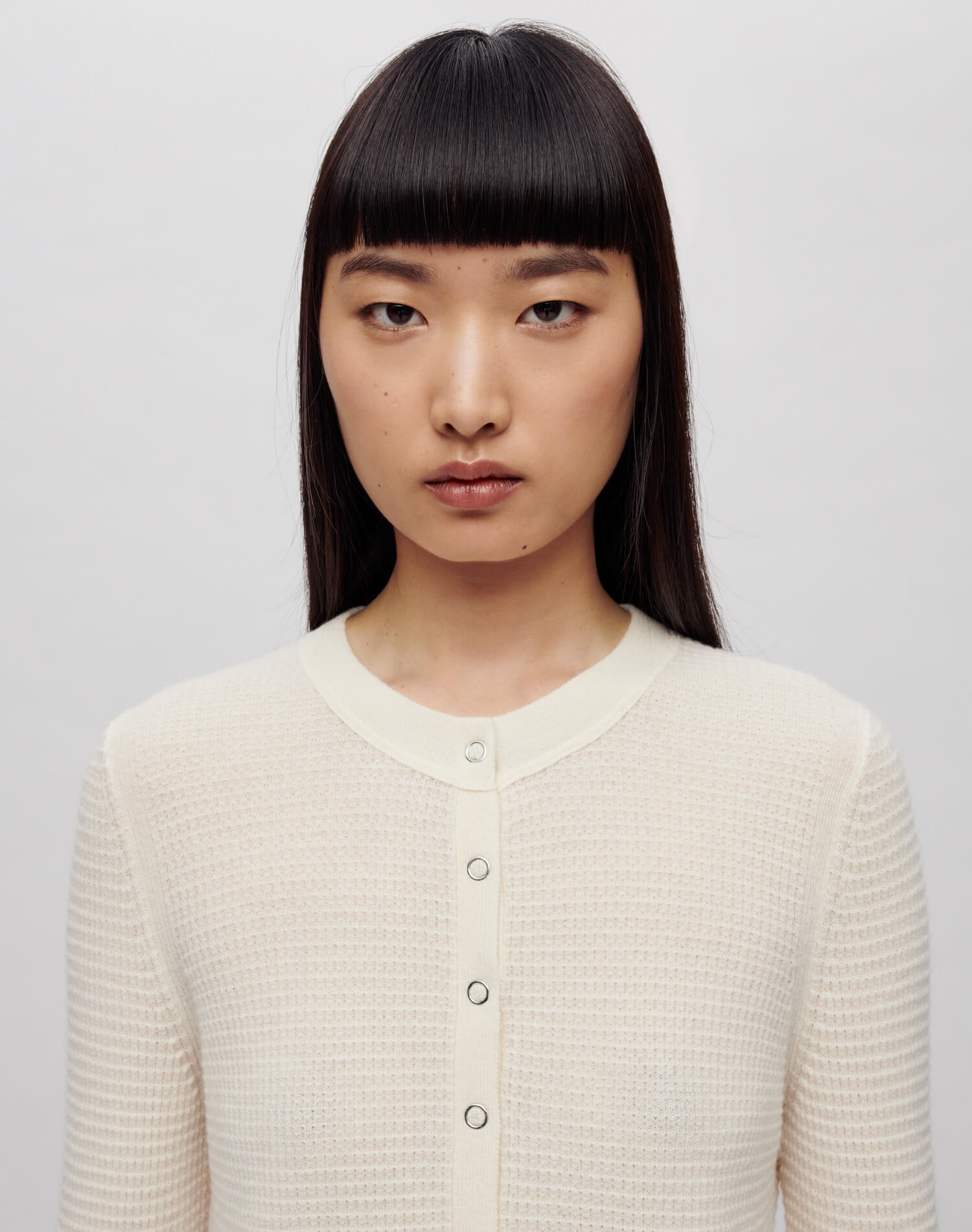 Waffle Slim Cardigan - Ecru
