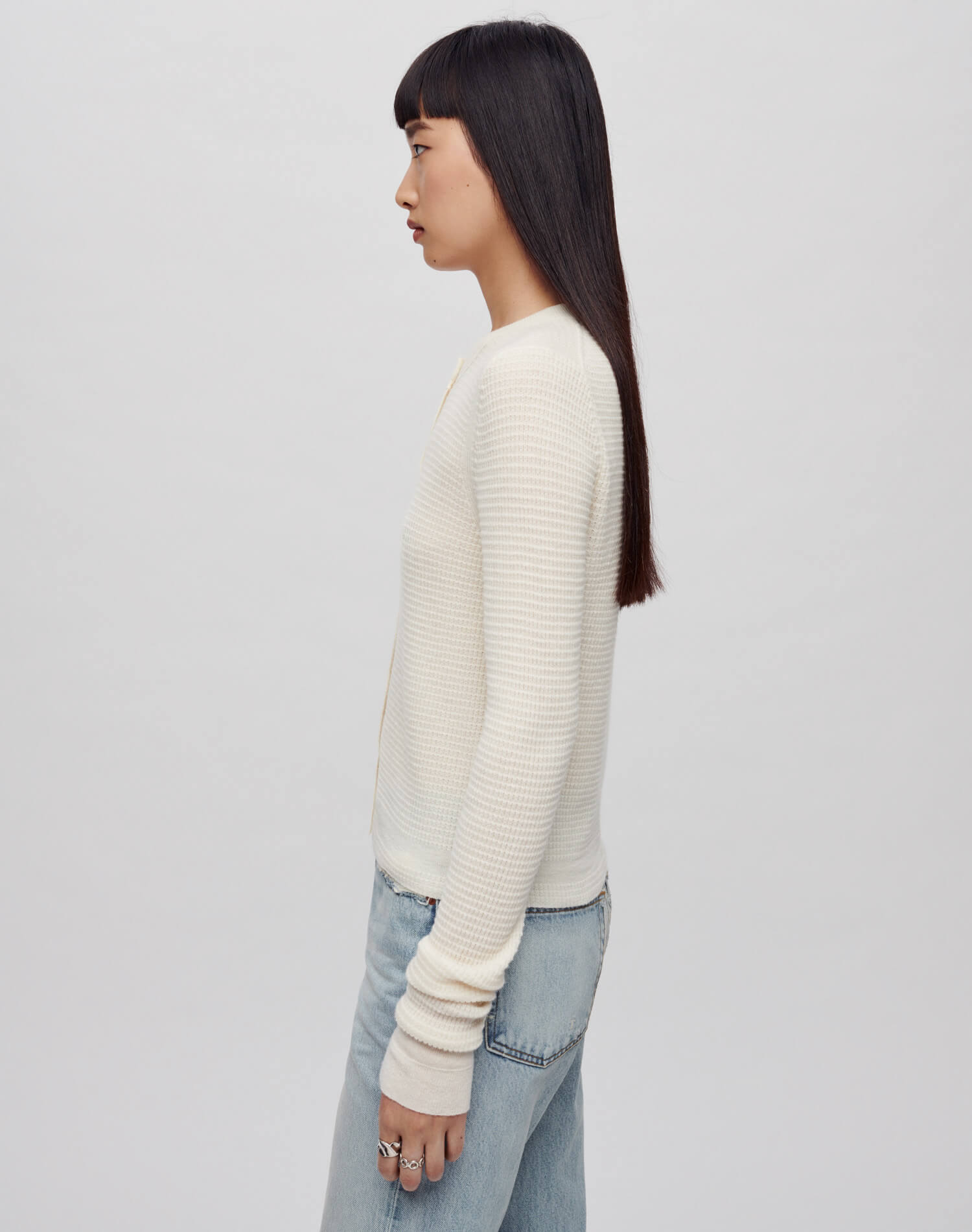 Waffle Slim Cardigan - Ecru