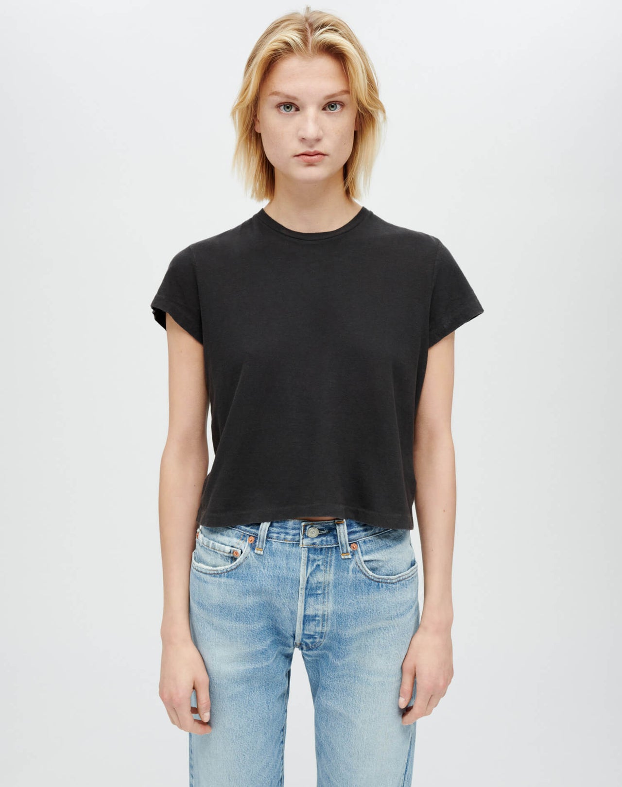 RE/DONE | Heritage Cotton 1950s Boxy Tee in Washed Black