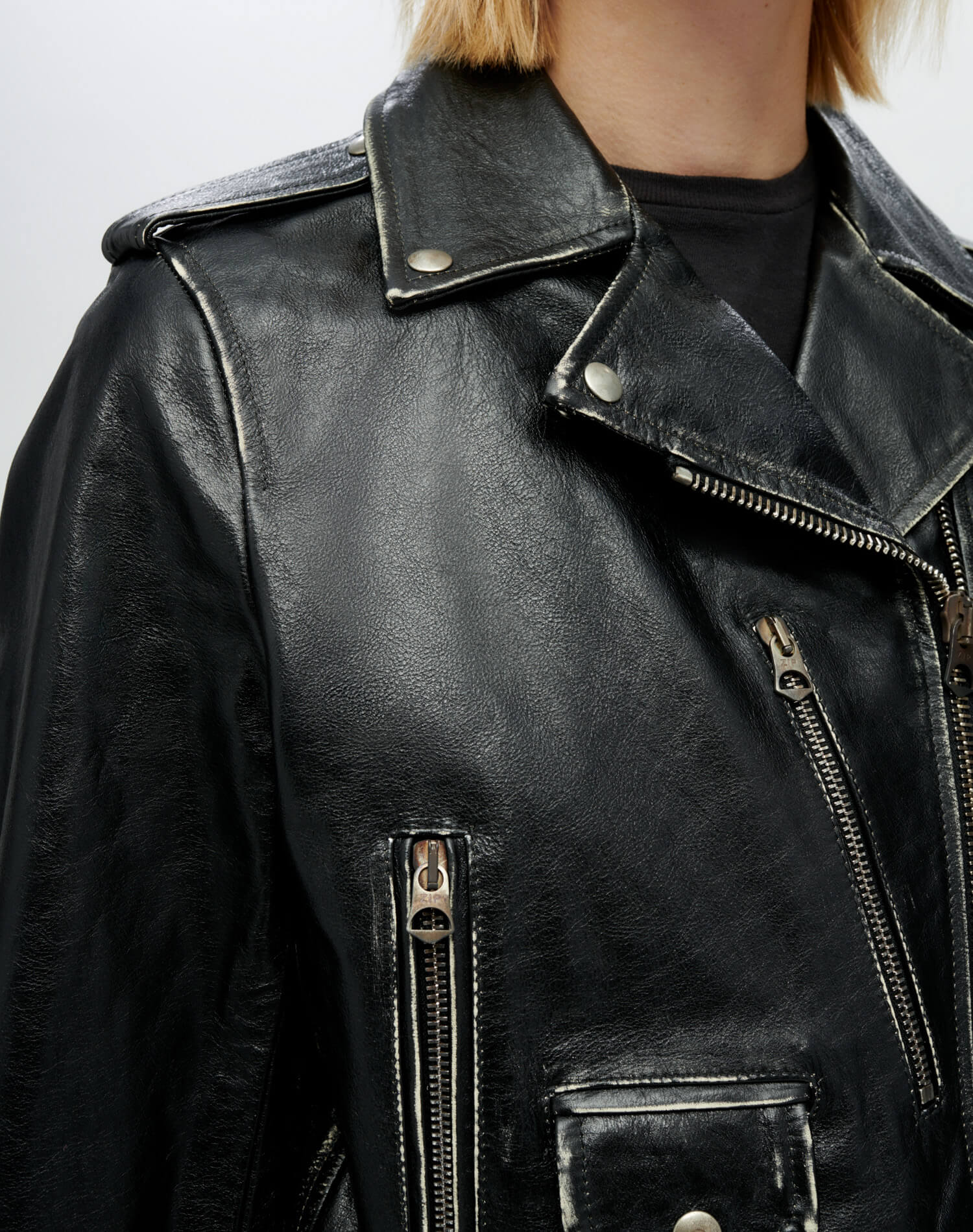 Leather Moto Jacket - Vintage Black