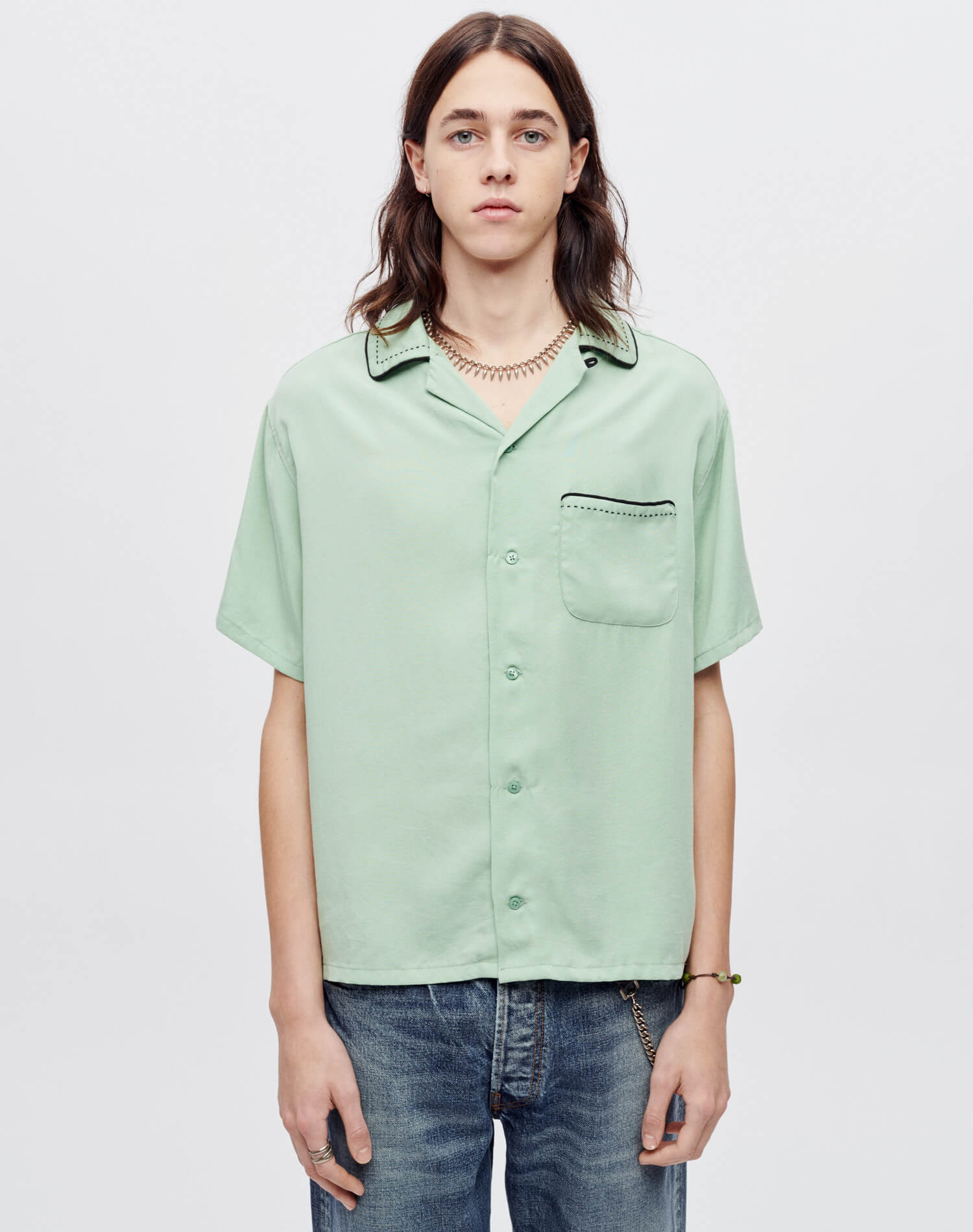 Sashiko Bowling Shirt - Pale Green