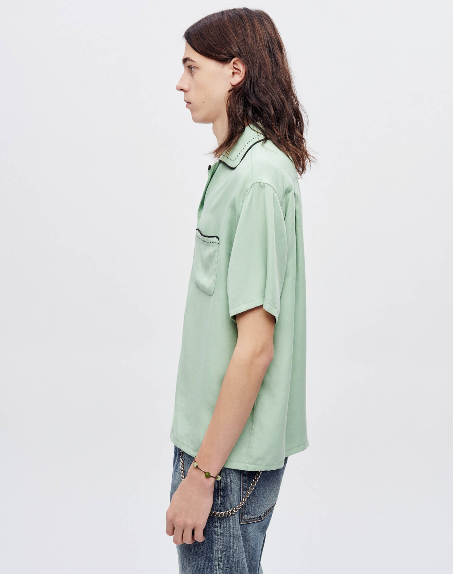 Sashiko Bowling Shirt - Pale Green