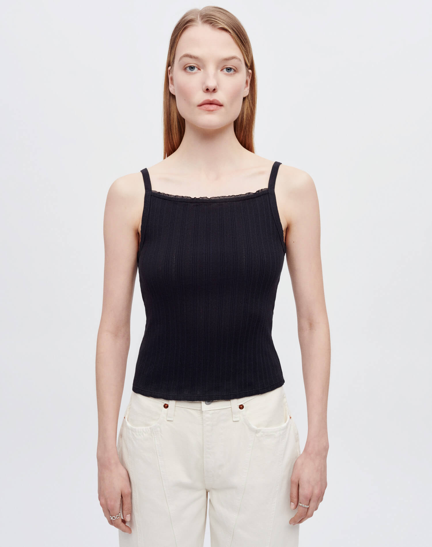 Hanes Pointelle Square Neck Tank - Black